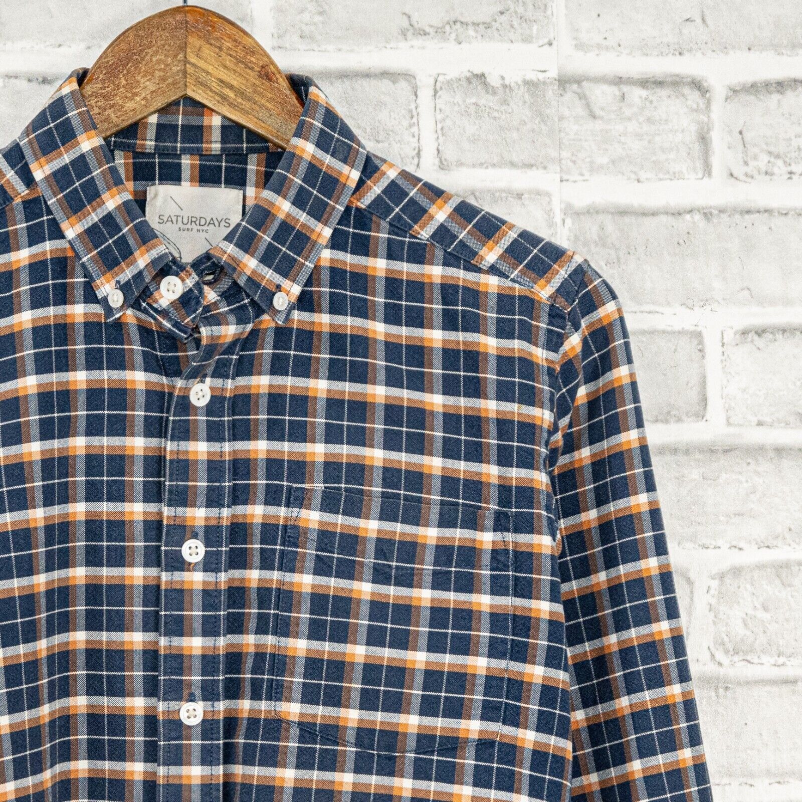 Saturdays NYC SATURDAYS Surf NYC Men's Button Down Shirt Blue Orange Plaid Size US S / EU 44-46 / 1 - 5 Thumbnail