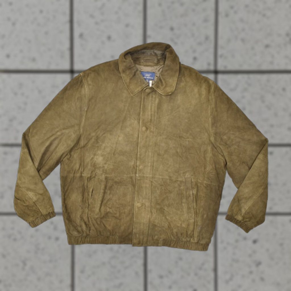 Brooks Brothers Bomber Jacket Men 2XL Brown Suede Leather Quilted Full Zip Vintage? No