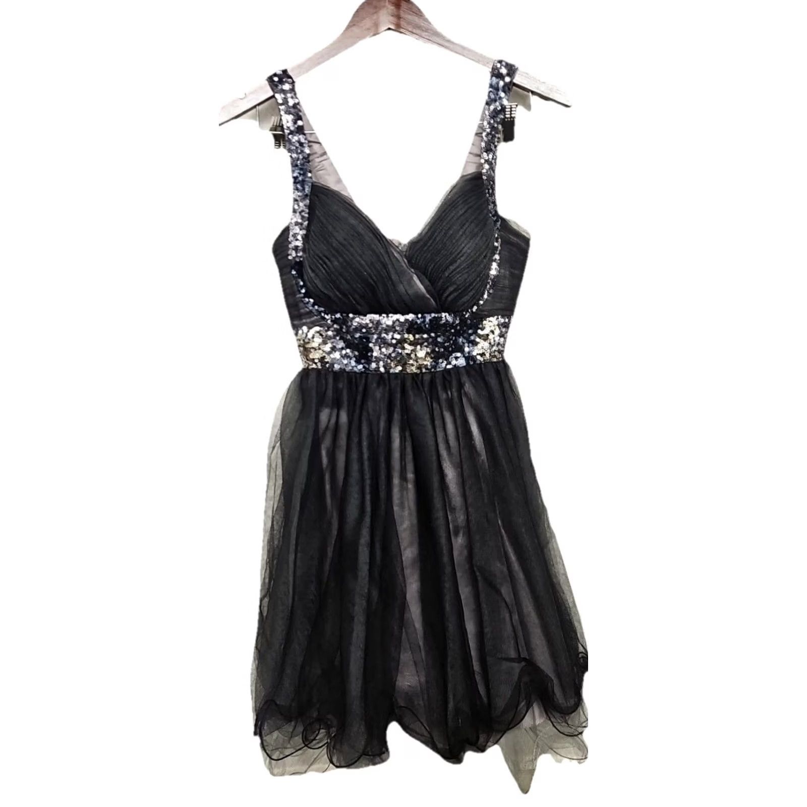 Vintage Y2K Couture Black Sequin Empire Waist Chiffon Party Prom Dress Sz 4 USA Size S / US 4 / IT 40 - 2 Thumbnail