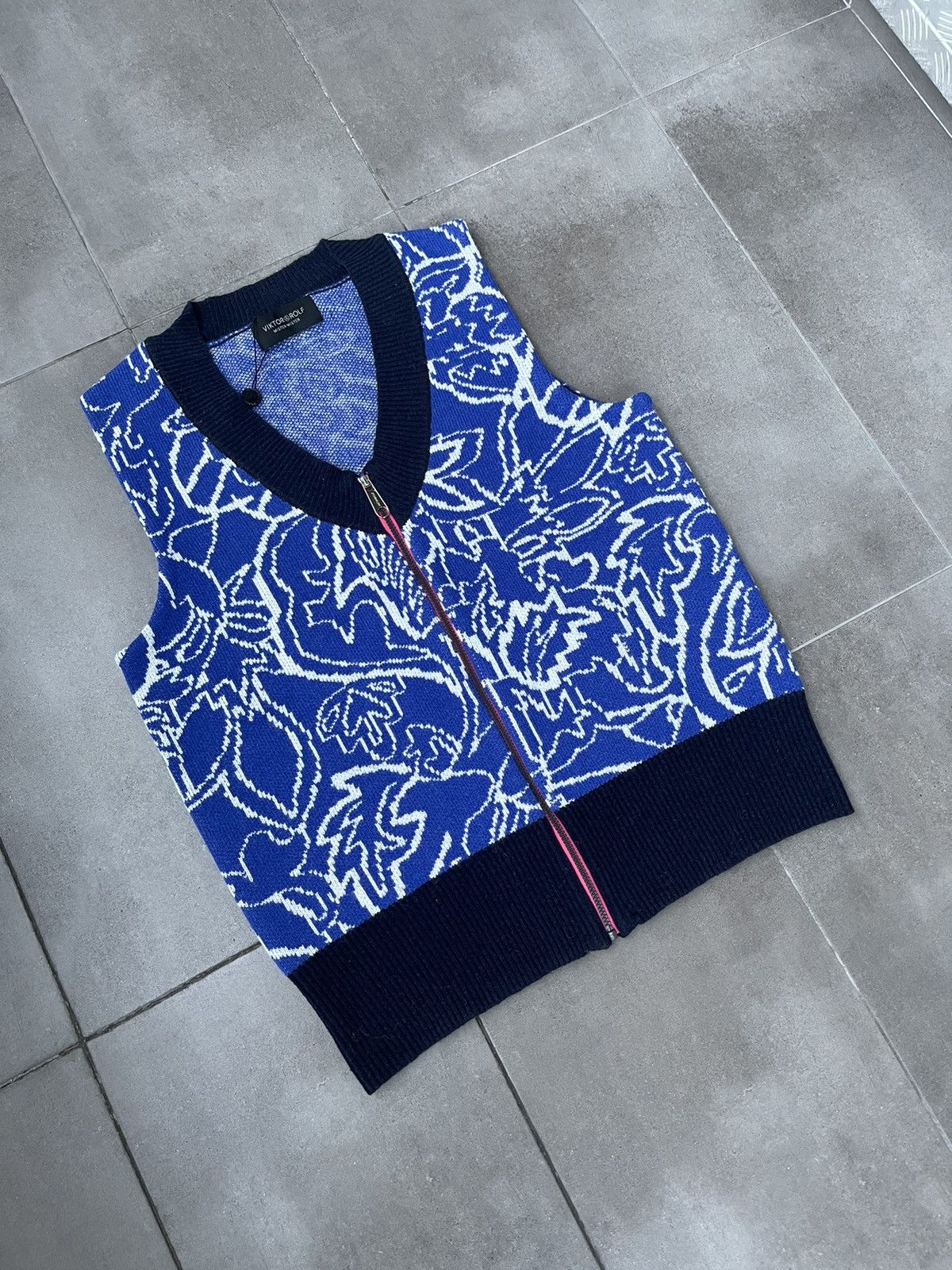 Viktor & Rolf !DS! SS23 Viktor & Rolf Jacquard Spencer Blue Knit Vest Size US M / EU 48-50 / 2 - 14 Thumbnail