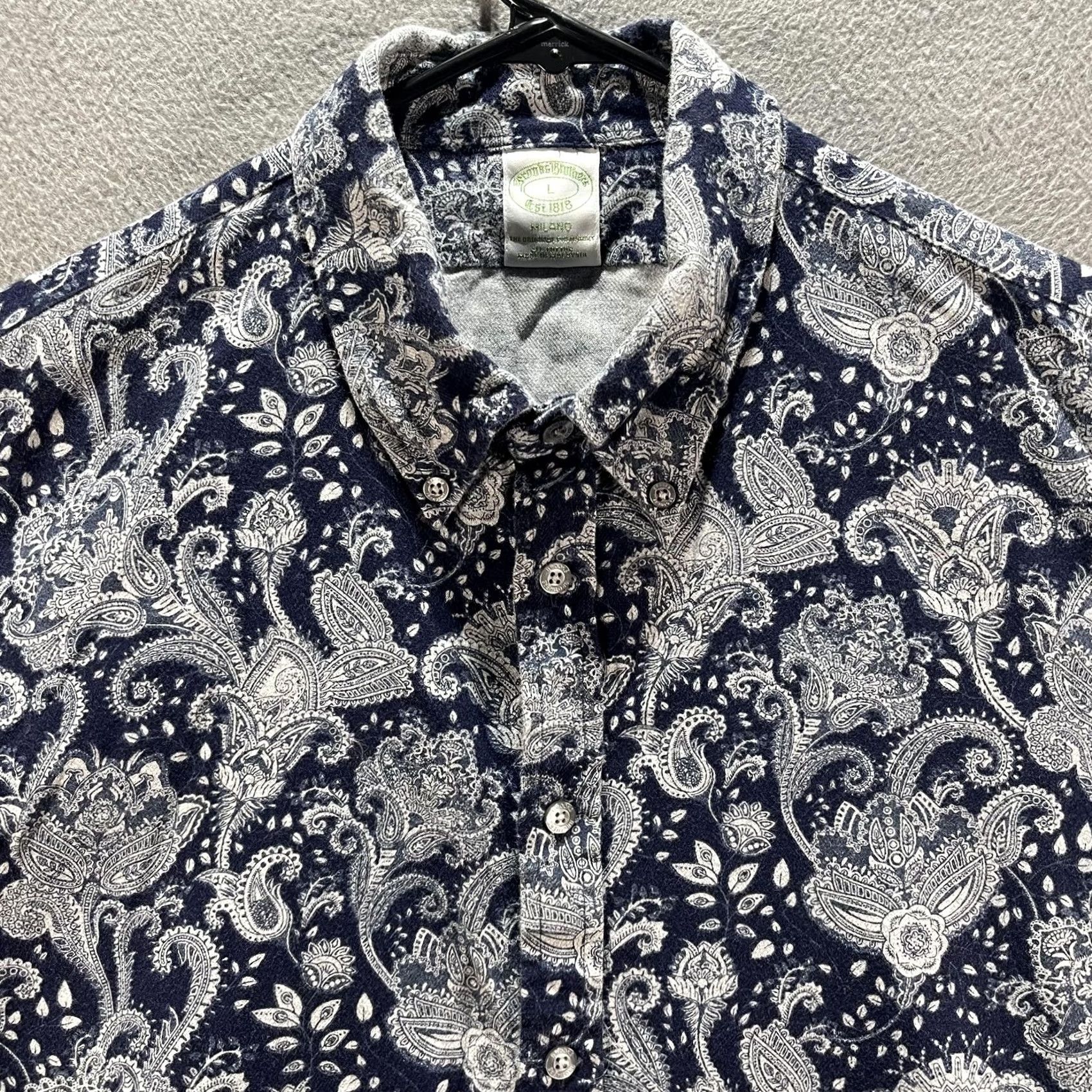 Brooks Brothers Brooks Brothers Shirt Mens Large Blue White Paisley Milano Button Down Long Sleeve Dress Size 42R - 2 Thumbnail