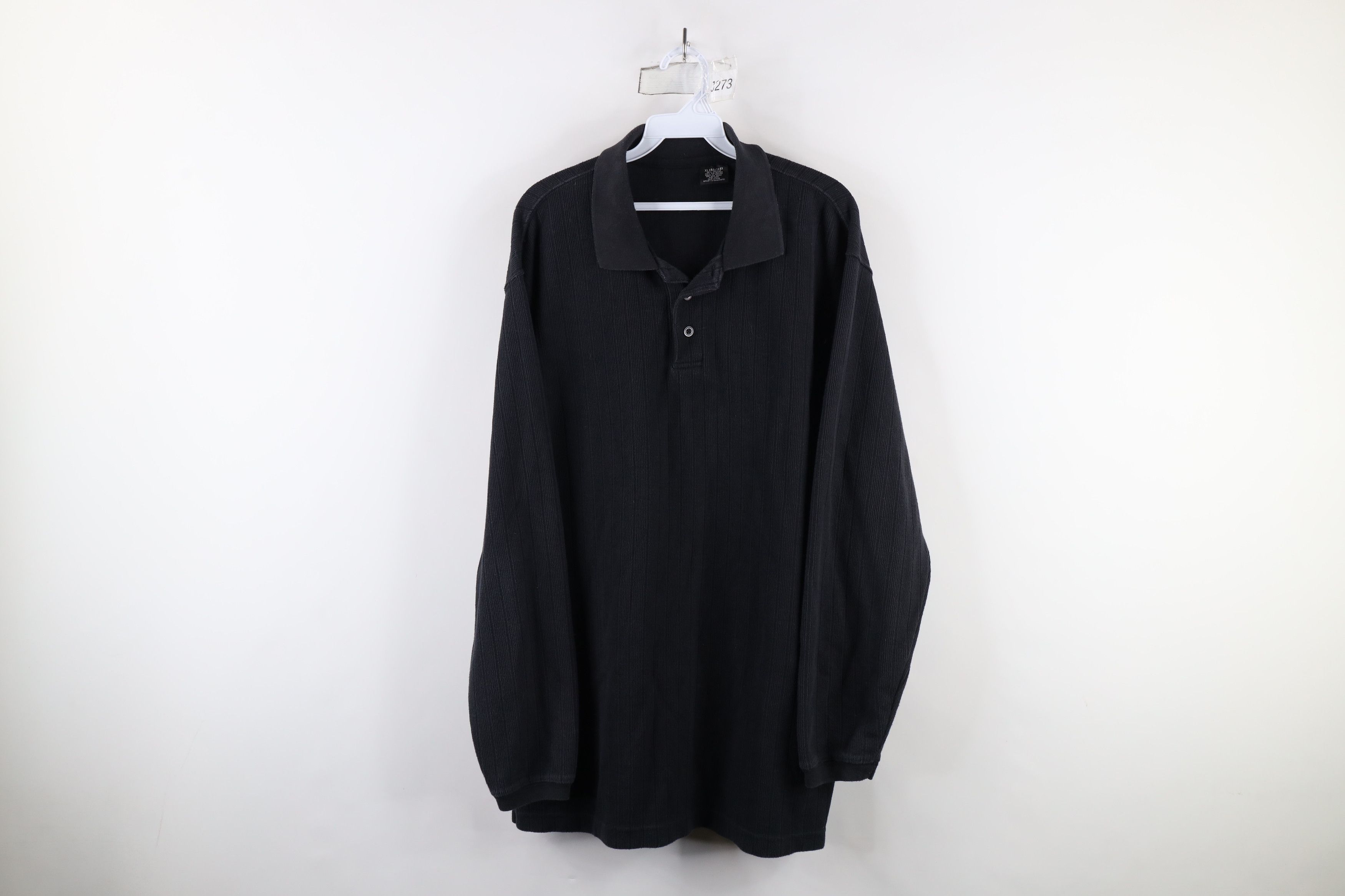 Vintage Vintage 90s Streetwear Ribbed Long Sleeve Rugby Polo Black Size US XL / EU 56 / 4 - 1 Thumbnail