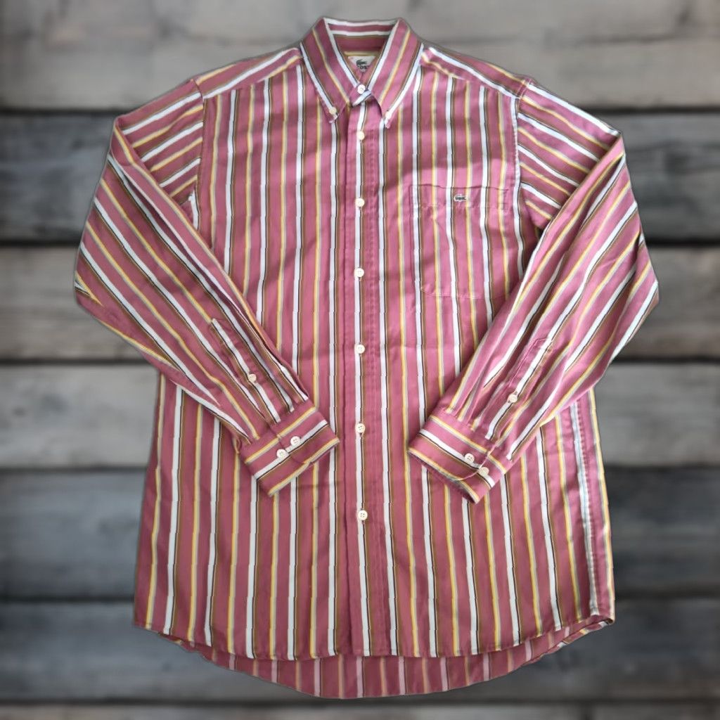 Lacoste VINTAGE Lacoste Mens Dress Shirt Button-Down Collared Long Sleeve Striped Cotton Sz 38 Alligator Logo Size 38R - 1 Thumbnail