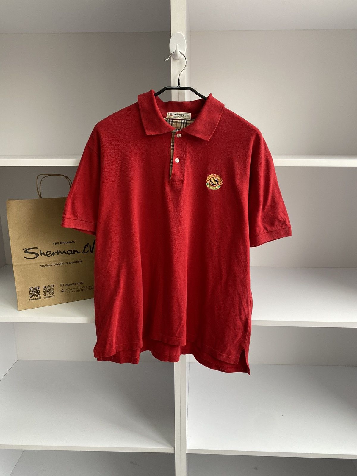 Burberry × Vintage Vintage Burberry Red Luxury Polo T-Shirt Size US L / EU 52-54 / 3 - 3 Thumbnail