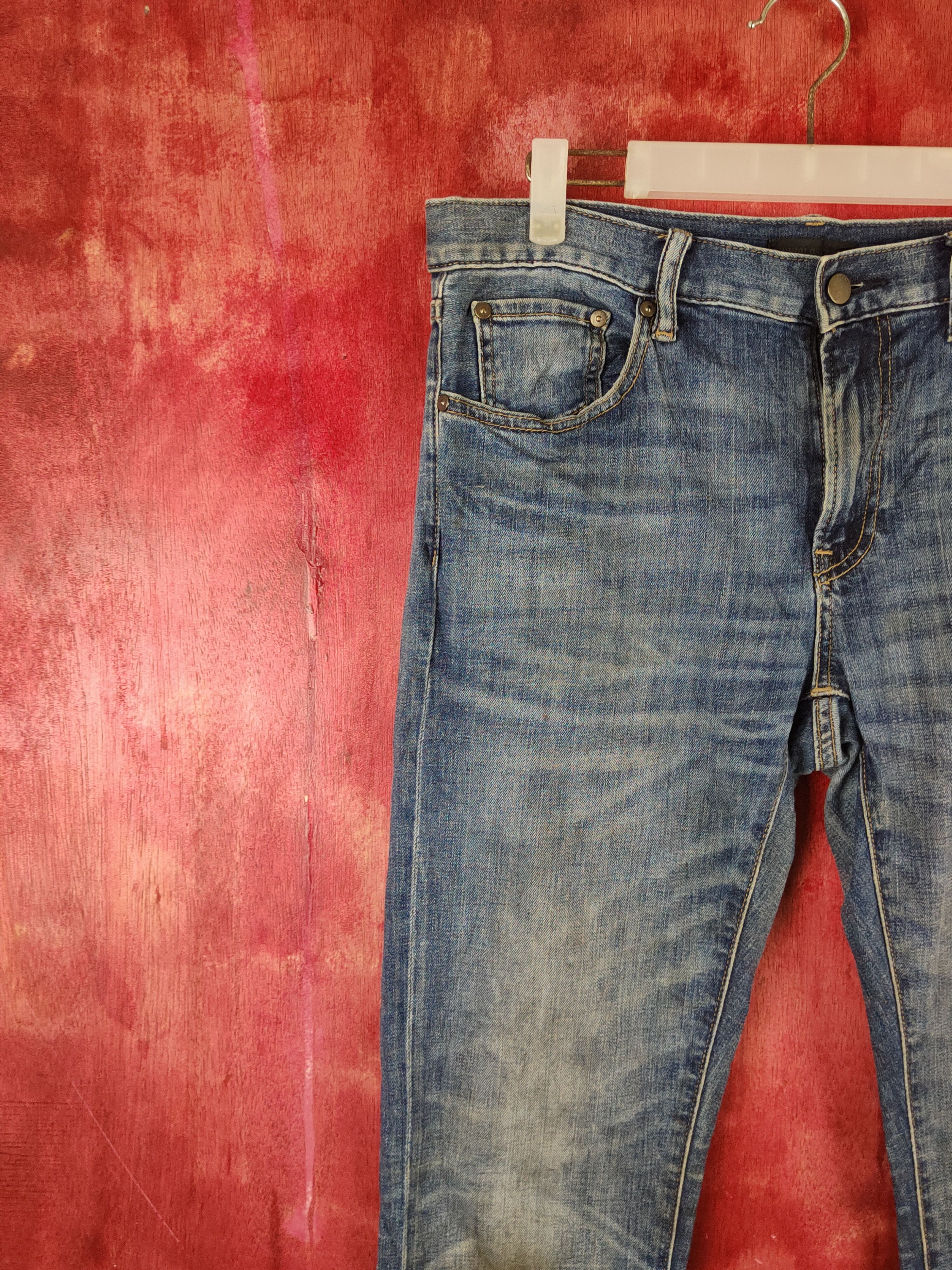 Japanese Brand Uniqlo Dark Blue Faded Distressed Ripped Jeans #S1777 Size US 33 - 3 Thumbnail