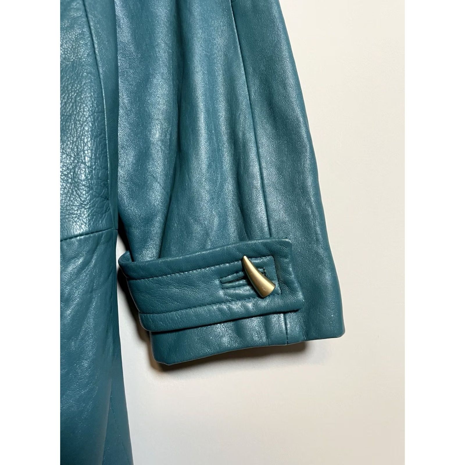 Ferrari Jacqueline Ferrari Leather Green Trench Coat Womens M Grunge Goth Coat Long Sleeve Button Embroidered Fall Winter 34" Size M / US 6-8 / IT 42-44 - 7 Thumbnail