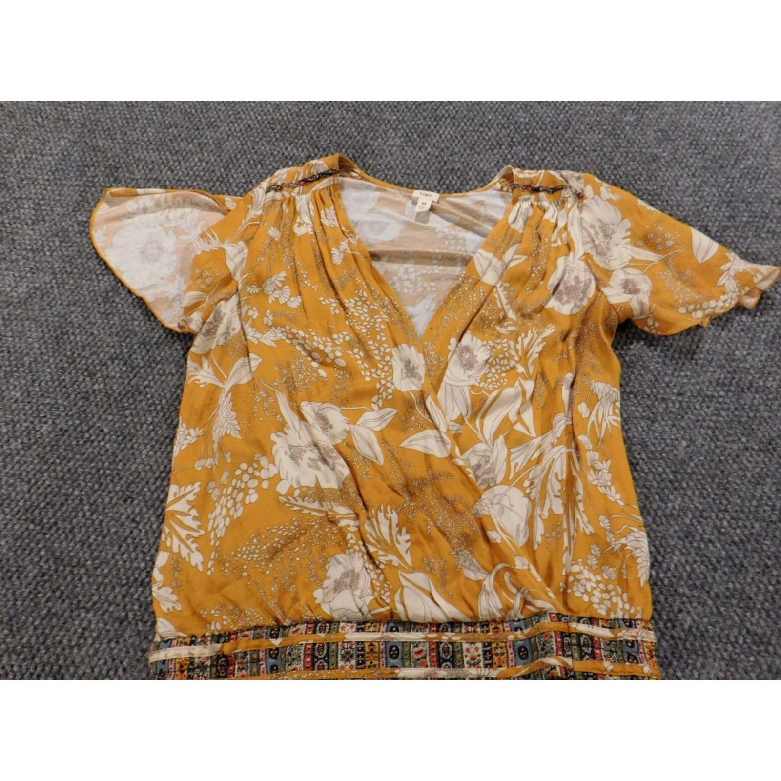 Vintage Tiny Tiny Bluse M Women's Yellow Floral Pullover Shrug Dolman Short Sleeve Crew Neck Rayon Casual Stretch Regular Vintage No Size M / US 6-8 / IT 42-44 - 2 Thumbnail