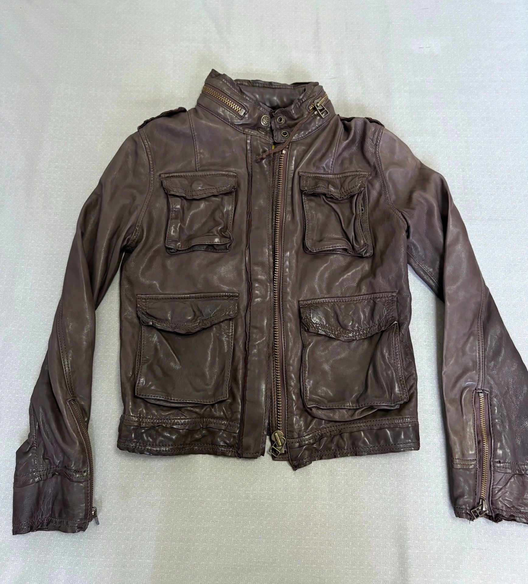 Other Luva+Tram Vintage Leather Jacket Workwear Pockets Slim Short Size US M / EU 48-50 / 2 - 2 Thumbnail