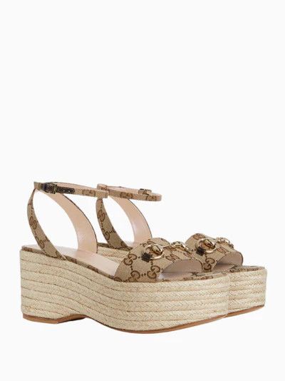 Gucci oc11z0126 Women's Espadrille Sandals With Horsebit in Beige Size US 7 / IT 37 - 2 Thumbnail