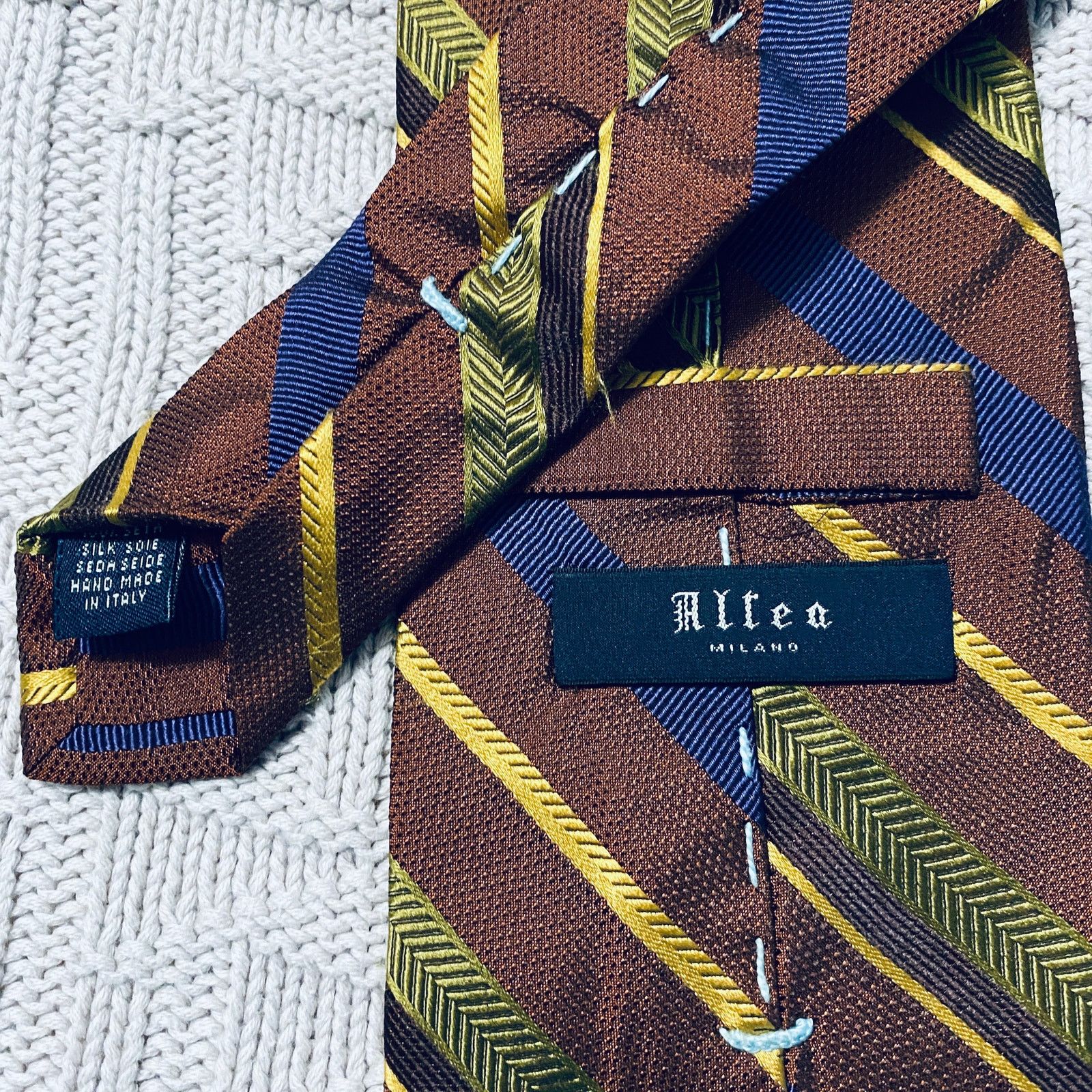 Altea Altea brown striped handmade Italian silk tie Size ONE SIZE - 3 Thumbnail