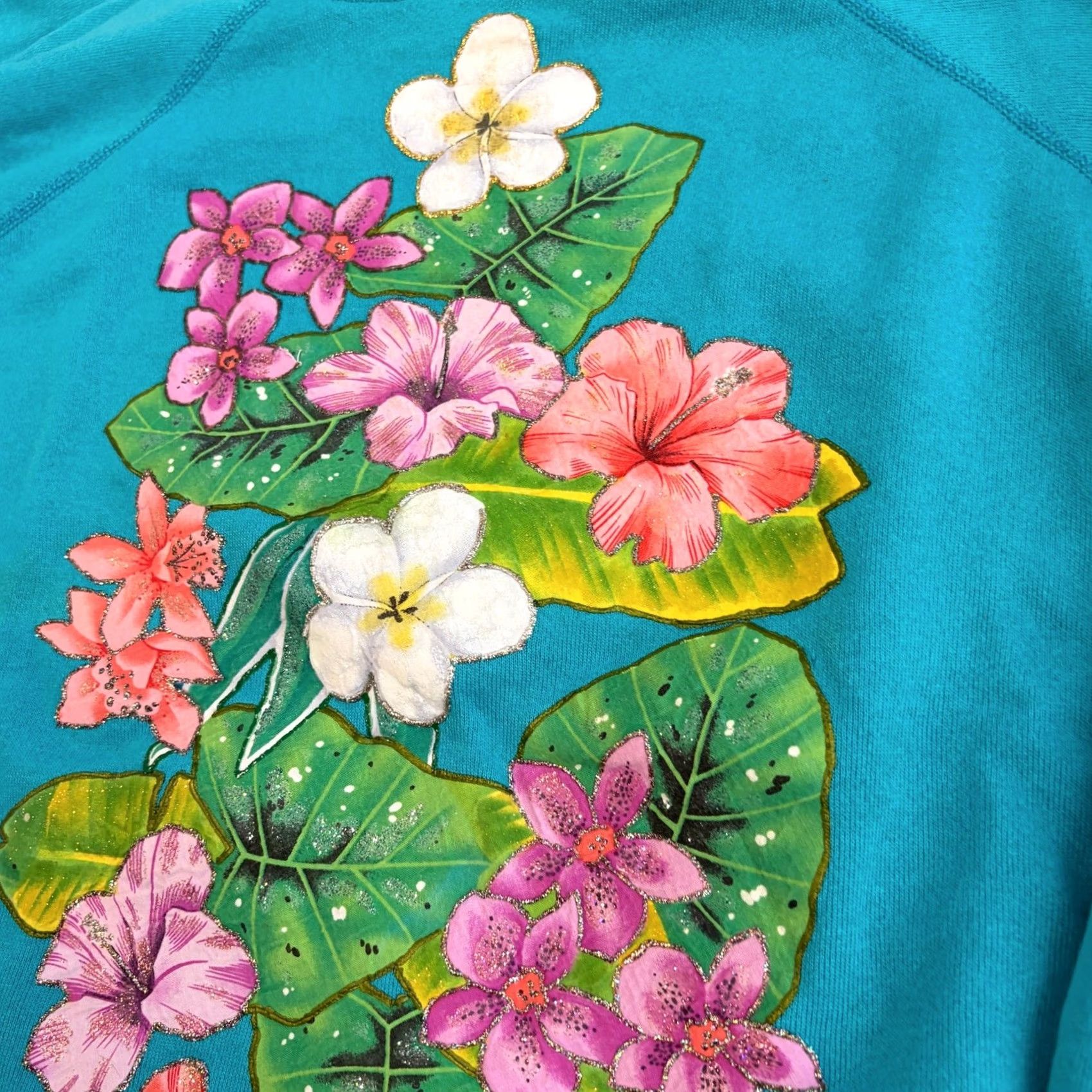 Altea VINTAGE Y2k Floral Spring Teal Embellished Puff Longsleeve Pullover Crewneck XL Womens Size XL / US 12-14 / IT 48-50 - 3 Thumbnail