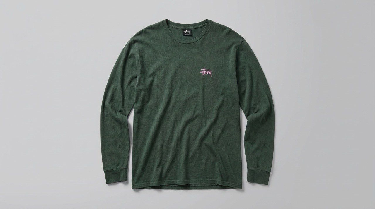 Stussy Stüssy Basic Logo Long Sleeve Tee — Forest Green / Pink Size US L / EU 52-54 / 3 - 1 Thumbnail