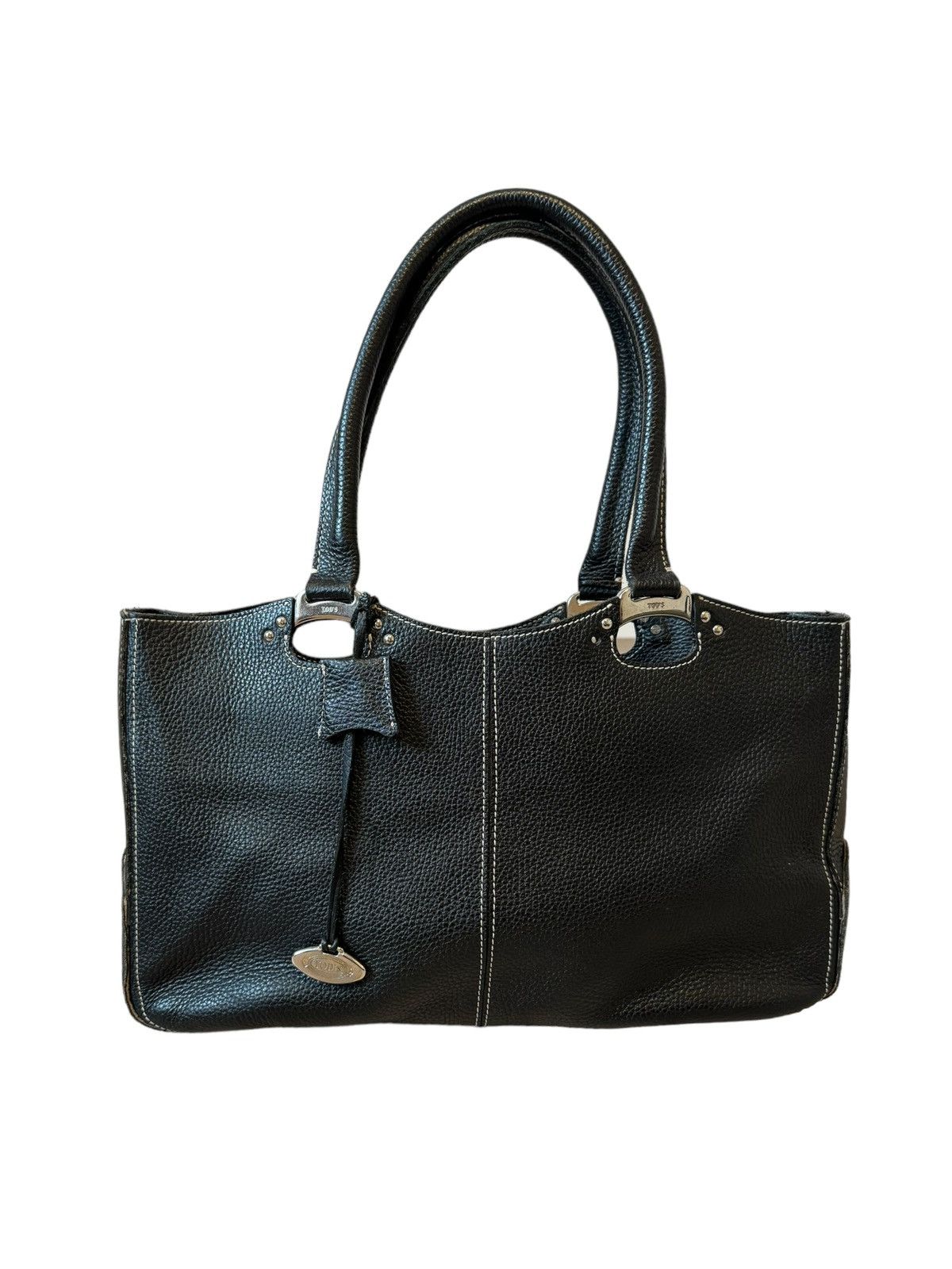 image of Tods 90's Black Pebbled Leather Shoulder Bag Handbag, Women's