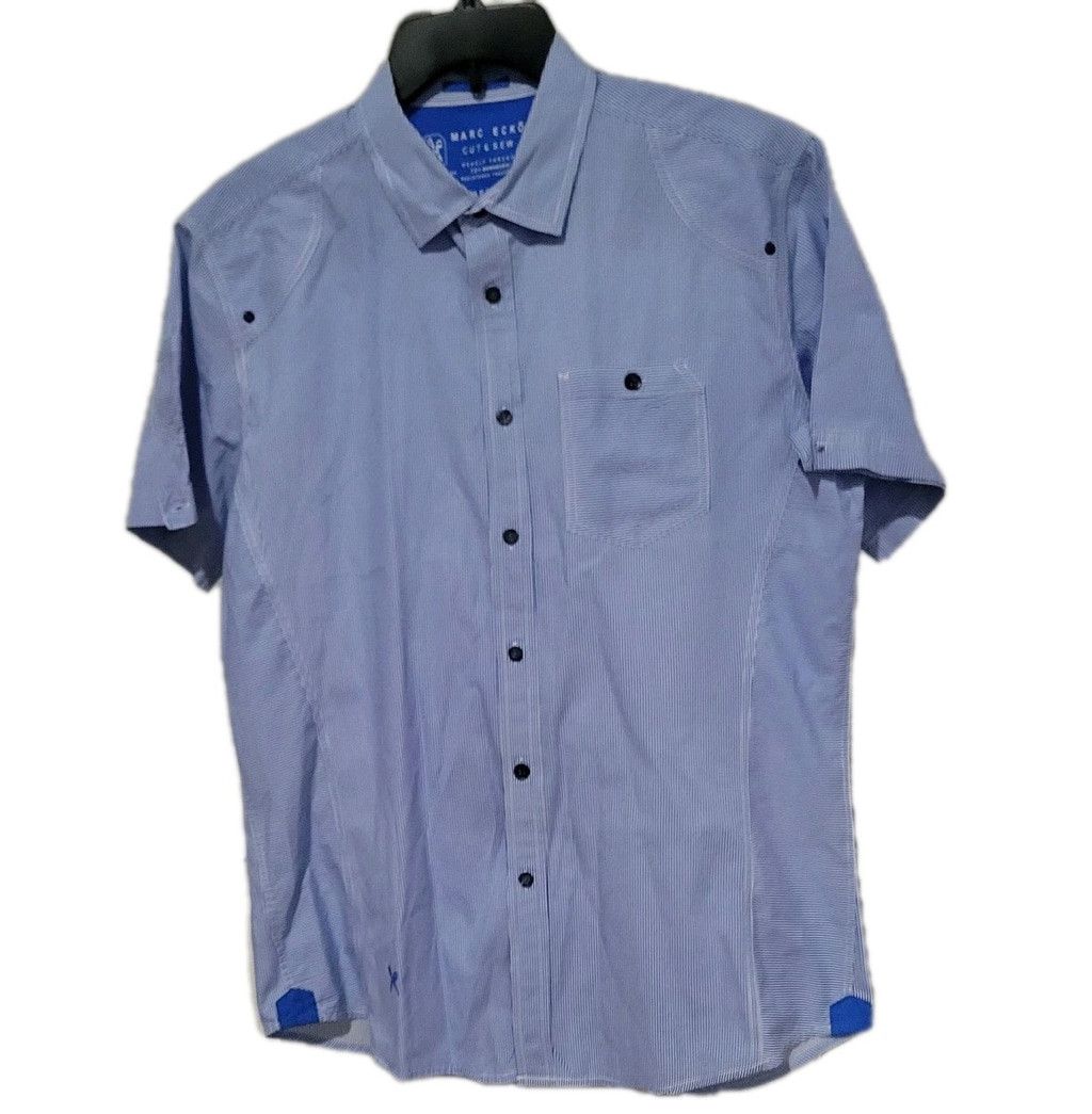 Marc Ecko Ecko Blue Short Sleeve Small Cotton Polyester Mans Dress Shi Size US L / EU 52-54 / 3 - 4 Thumbnail