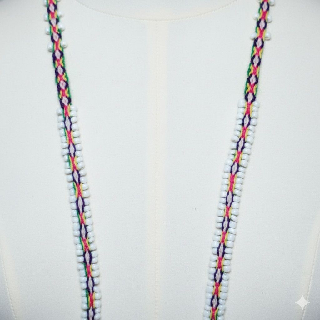 Handmade Lariat 40" Necklace Bracelet Rainbow Woven White Beaded Size ONE SIZE - 7 Thumbnail