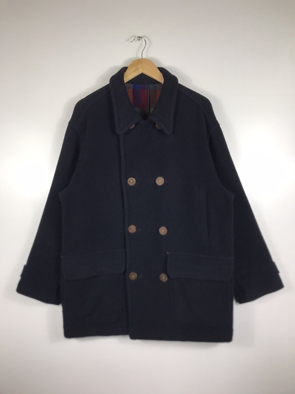 Japanese Brand × Vintage ⚡️Vintage ixi:z Fleece Double Breast Peacoat Jacket Size US L / EU 52-54 / 3 - 1 Thumbnail