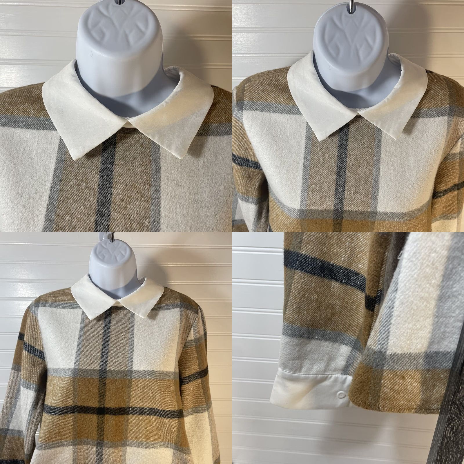 Shein SHEIN Blouse Shirt Women S Casual Plaid Tan Brown Keyhole Back Collar Button Long Sleeve Size S / US 4 / IT 40 - 11 Thumbnail