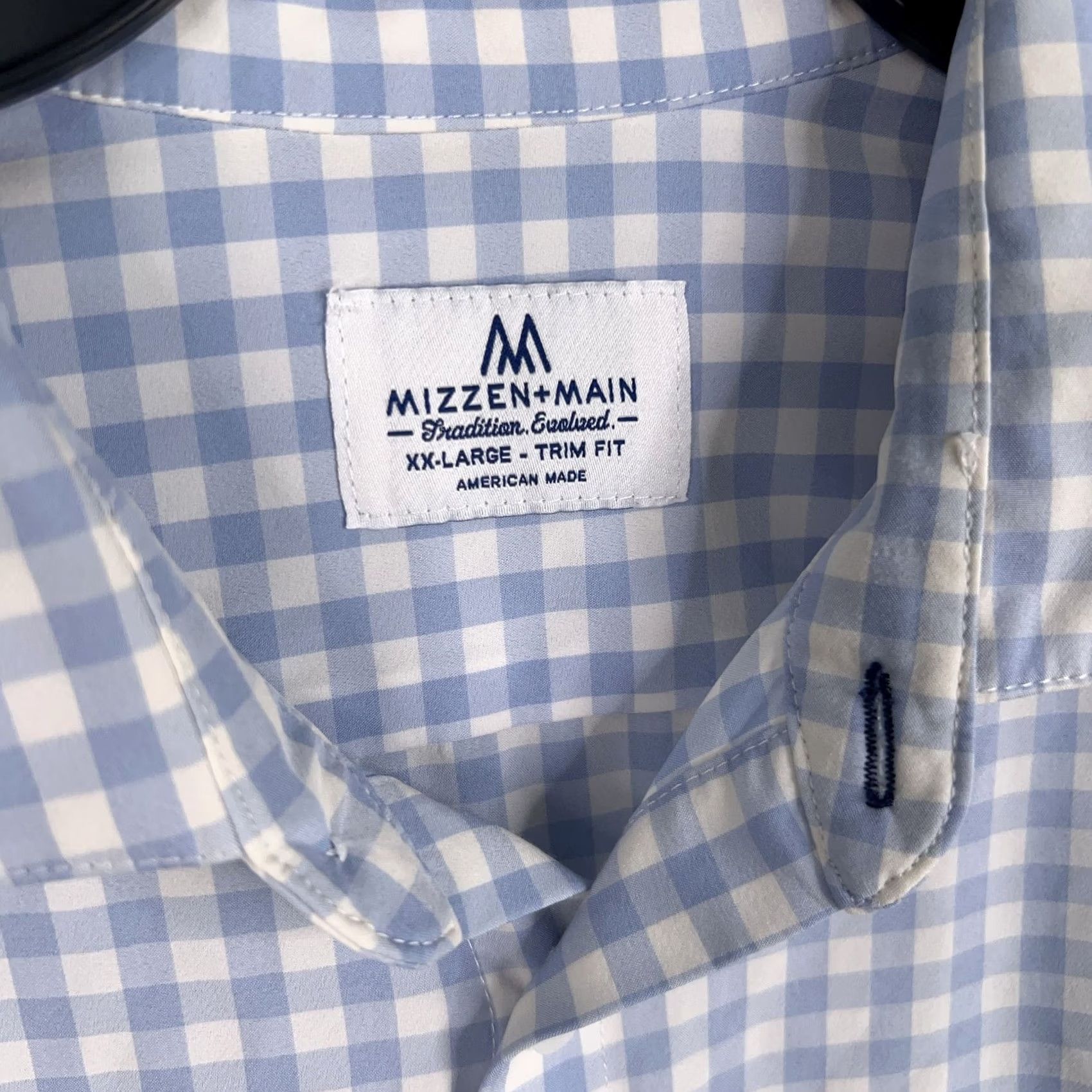 Mizzen+Main Mizzen Main Shirt Mens 2XL Blue White Gingham Stretch Trim Fit Button Up Preppy Size US XXL / EU 58 / 5 - 4 Thumbnail