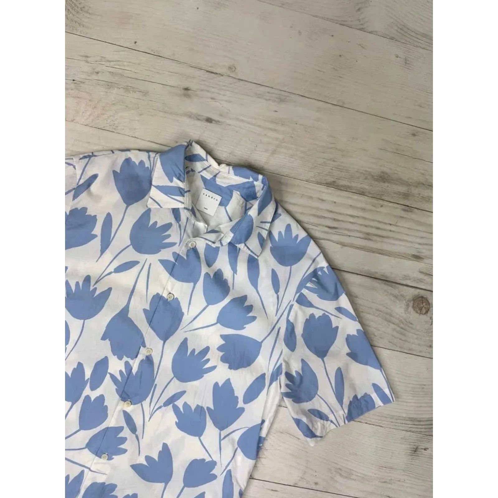 Sandro Sandro Shirt Button-Up Men Size S Blue Short Sleeve Size US S / EU 44-46 / 1 - 2 Thumbnail