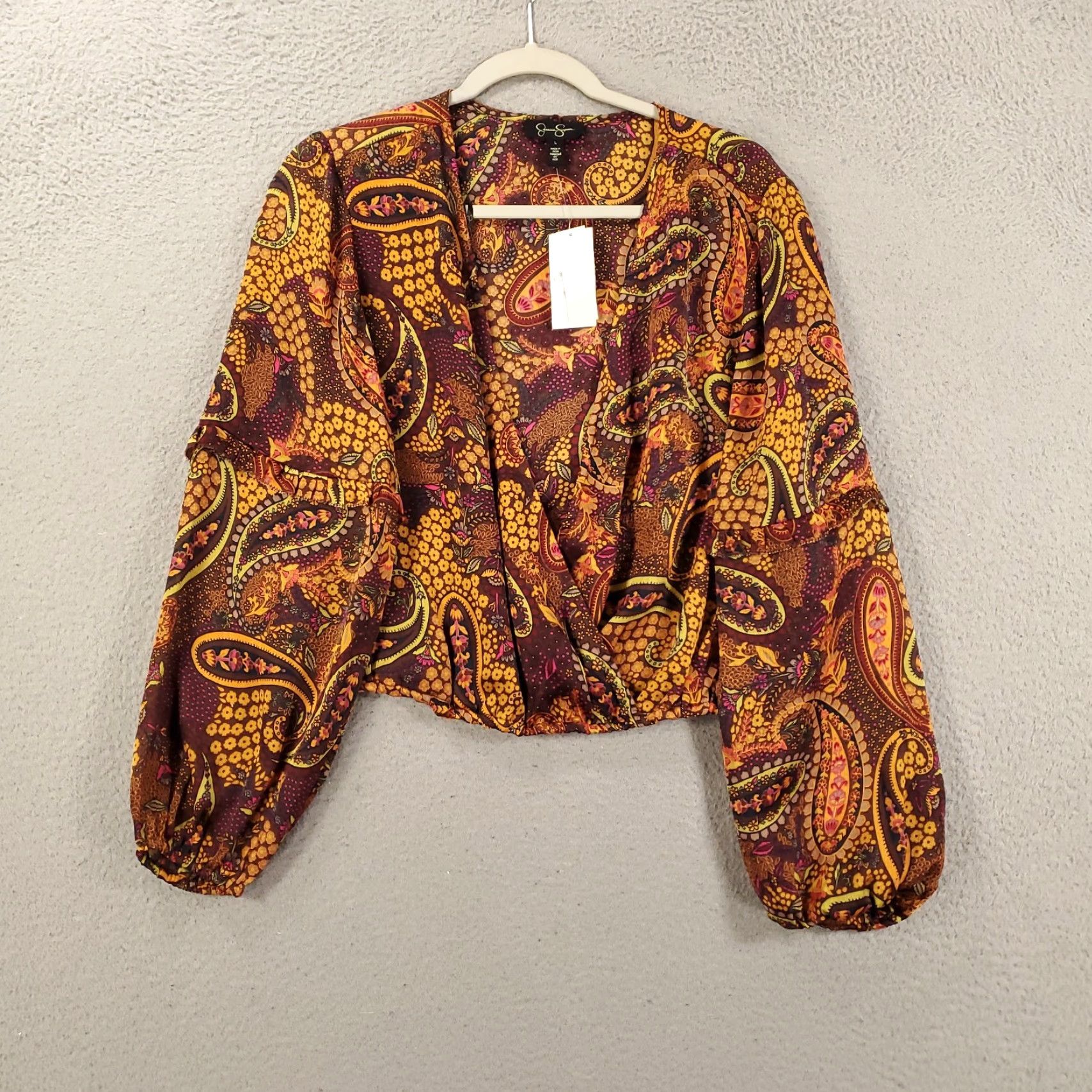 Jessica Simpson New Womens Top Large Deep Mahogany Paisley Confetti V Neck NWT Marisol Jessica Size L / US 10 / IT 46 - 2 Thumbnail