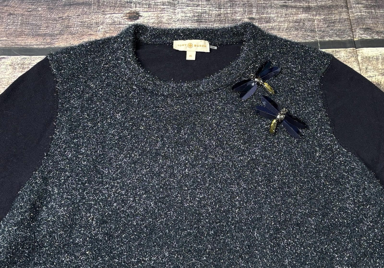Other Tory Burch Sweater Women XL Merino Wool Dragonfly Glitter Size XL / US 12-14 / IT 48-50 - 4 Thumbnail