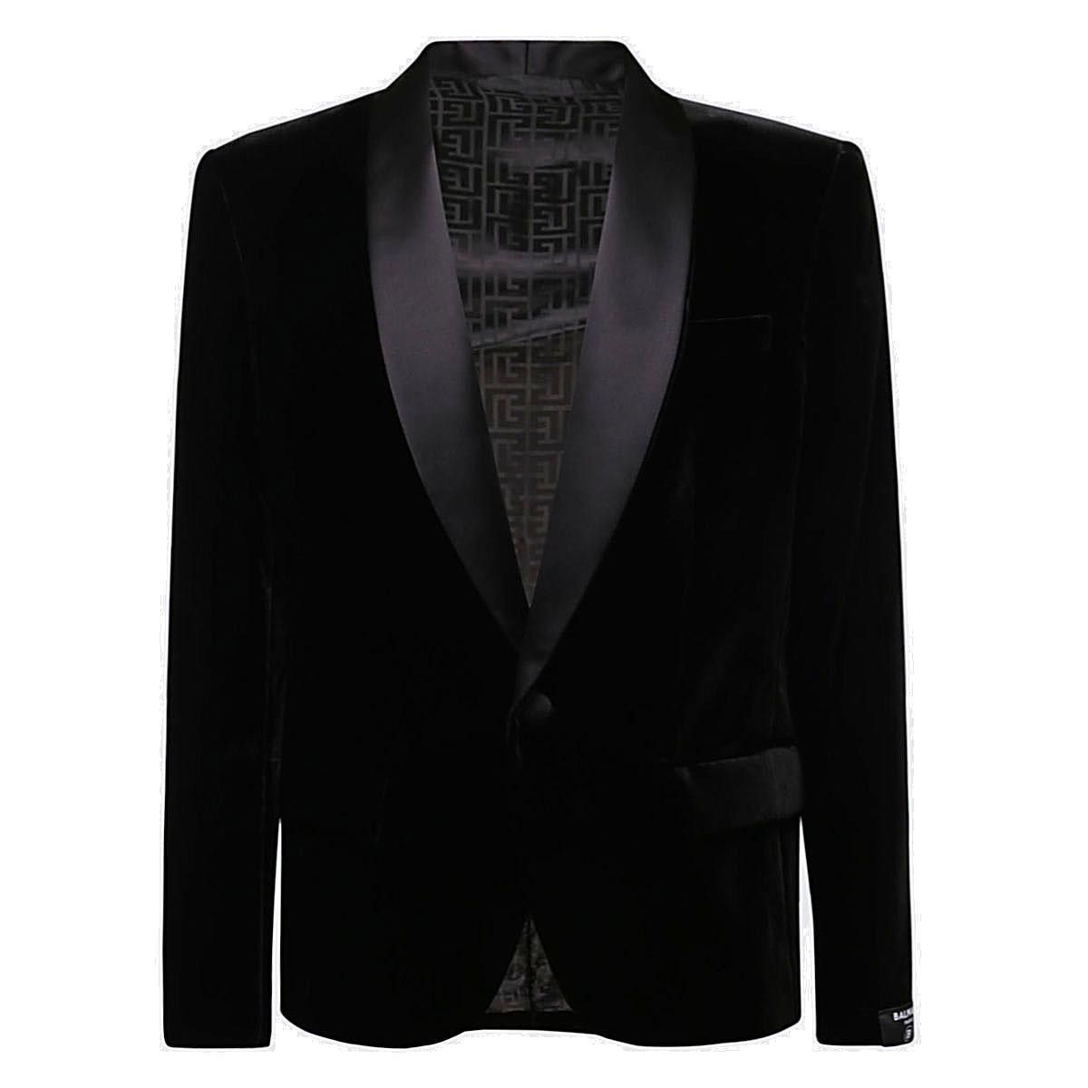 o1srvl11e1123 1 Btn Velvet Blazer in Black