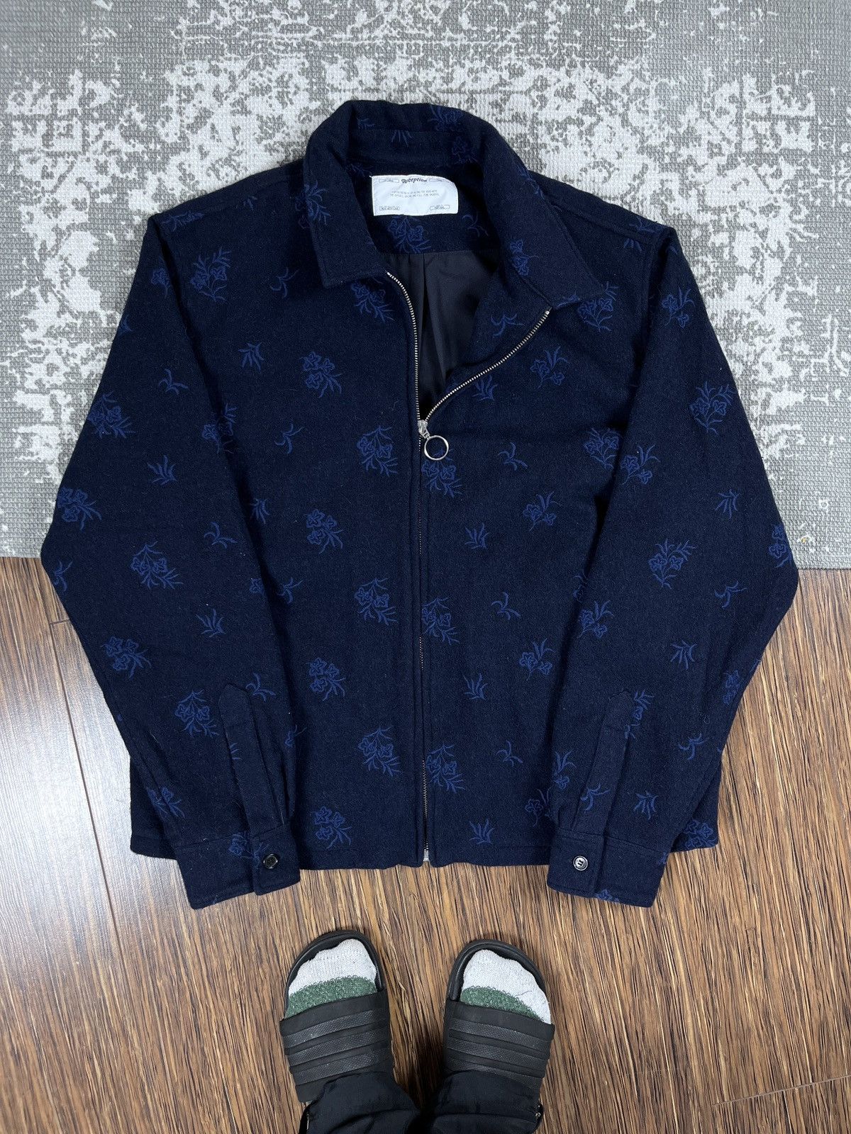 image of Fw20 Reception Wool Flower Embroidery Designer Jacket in Navy, Men's (Size XL)