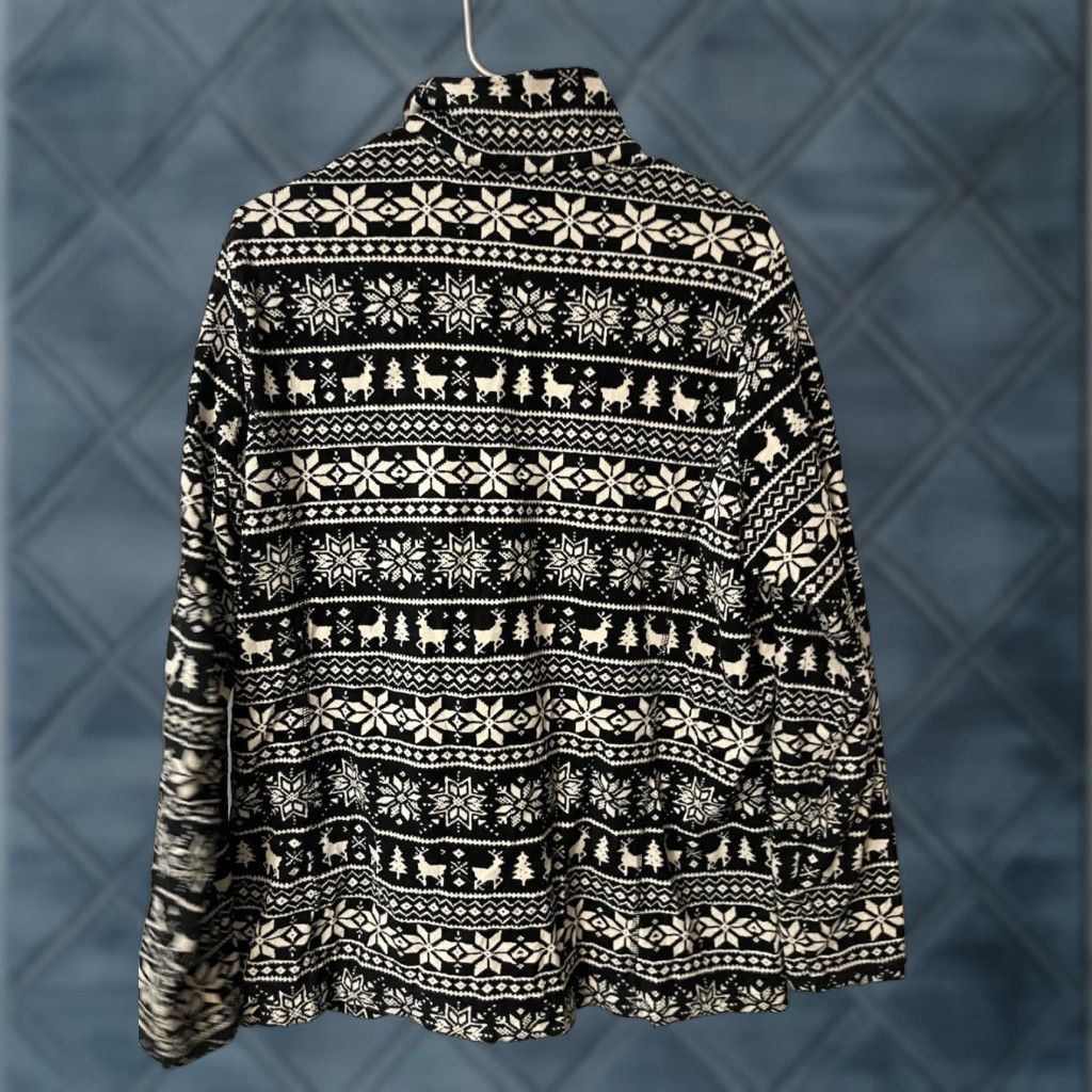 Lands' End VINTAGE Lands' End Sweater Qu 1/4 Zip Fleece Snowflake Deer Fair Isle XL Black Size XL / US 12-14 / IT 48-50 - 1 Thumbnail