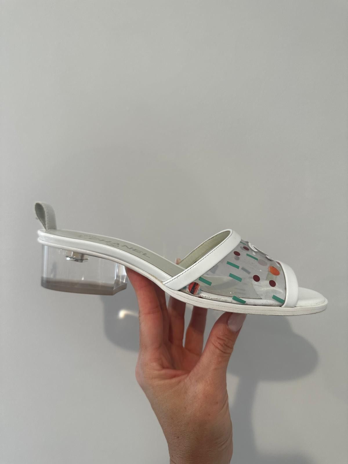 Chanel CCKris Patent Transparent PVC C Logo Mule Slide Sandal Heel Size US 7 / IT 37 - 2 Thumbnail