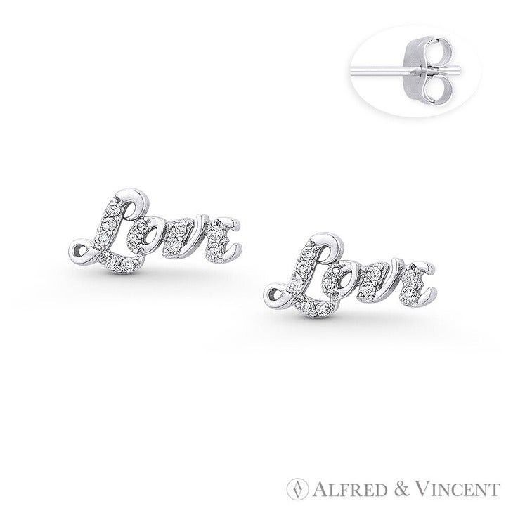 Other "Love" Script CZ Crystal Earrings in .925 Sterling Silver Size ONE SIZE - 1 Preview