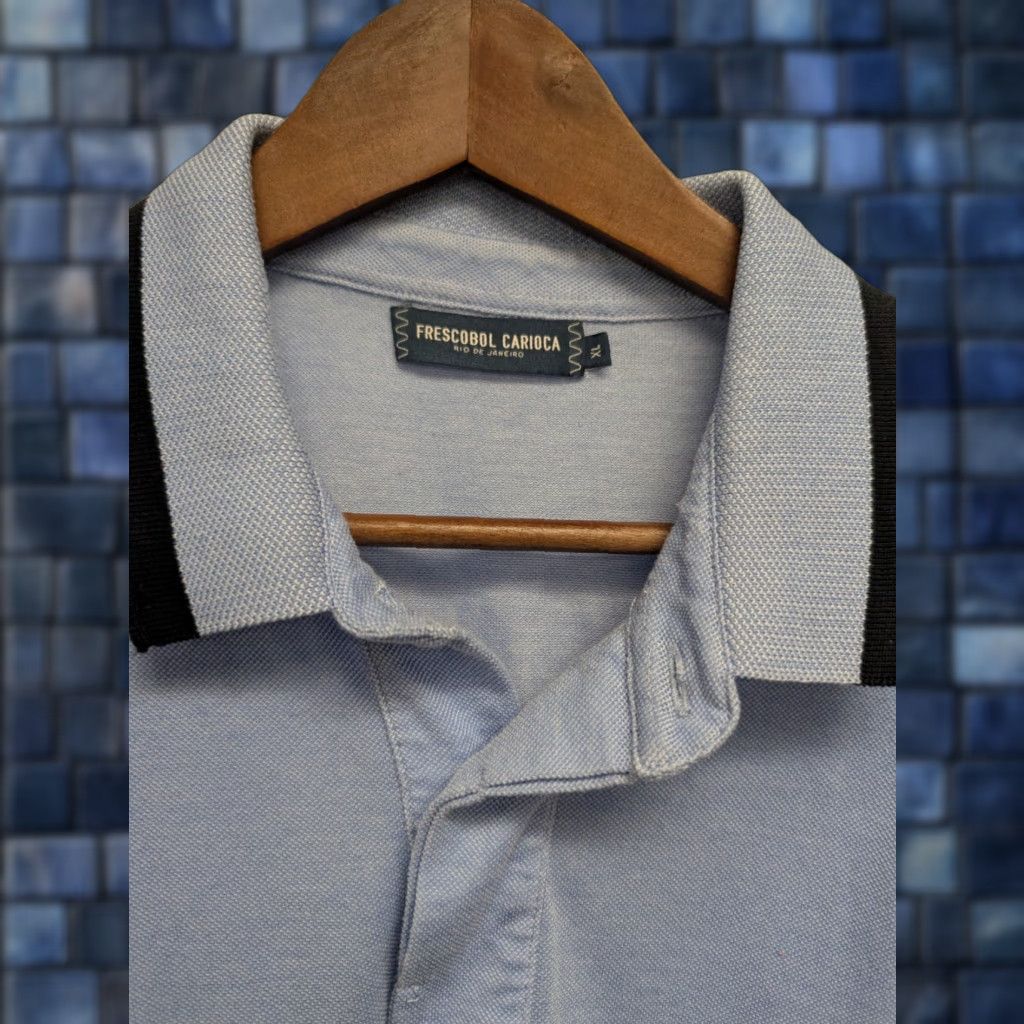 Frescobol Carioca Frescobol Carioca Polo Sweater Shirt Short Sleeve V-Neck Button Up Cotton Knit Blue Navy Trim XL Mens Size US XL / EU 56 / 4 - 1 Thumbnail