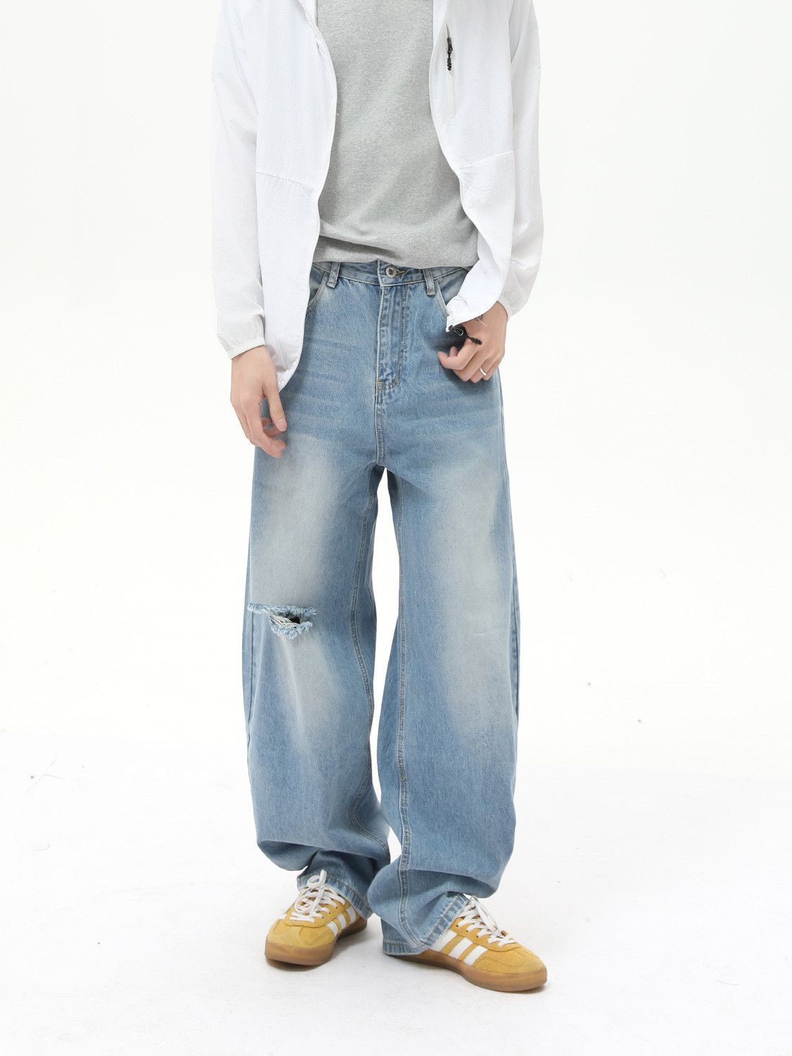 Jean Men's Japanese distressed retro loose ripped curved jeans Size US 32 / EU 48 - 5 Thumbnail