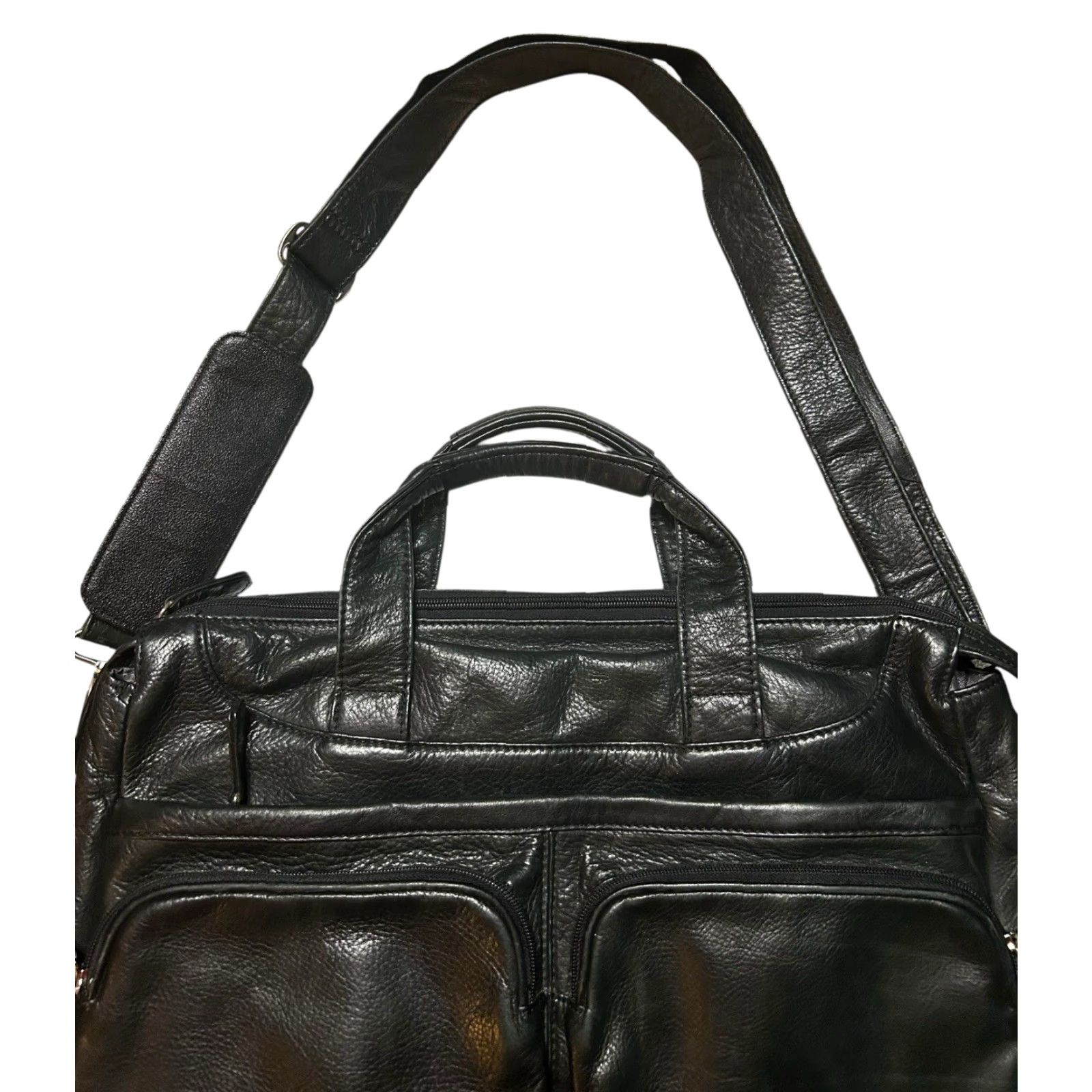 Revenge Levenger Black Leather Laptop Messenger Bag Briefcase Crossbody Travel Carry On - Women Large 15in Strap Pebbled Zip Size ONE SIZE - 5 Thumbnail