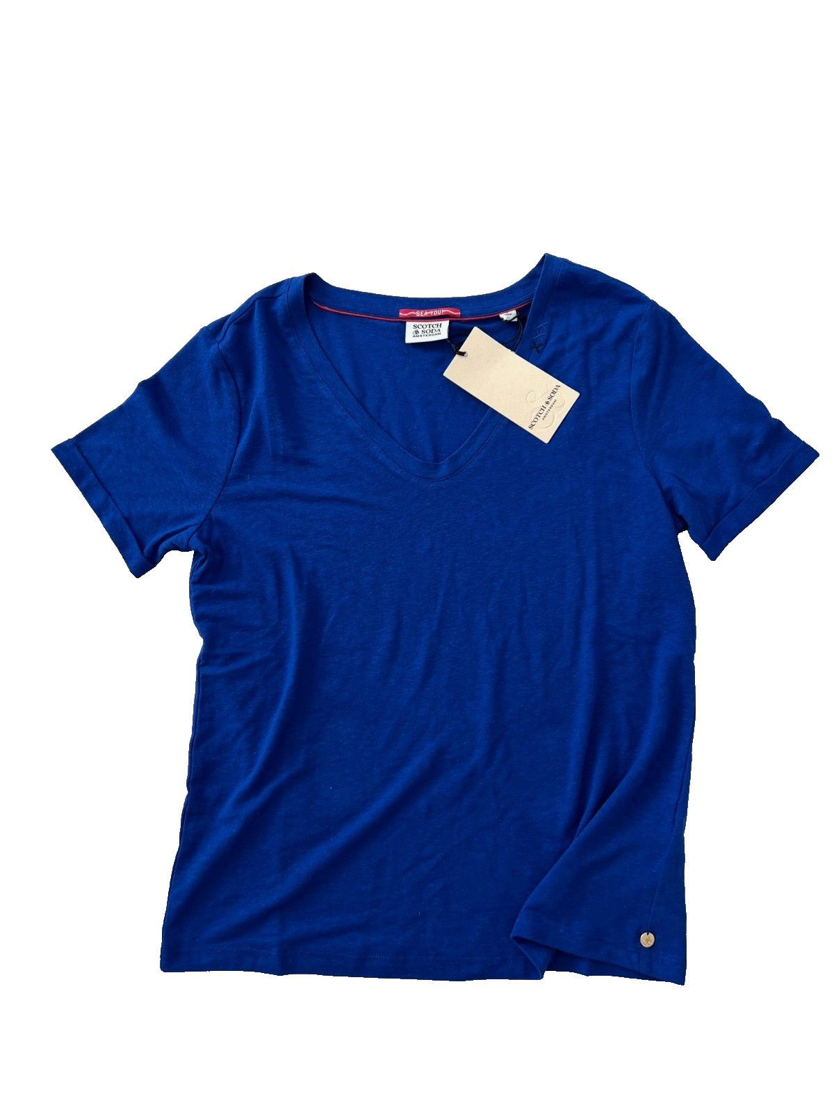 Scotch & Soda Scotch & Soda V-Neck Linen Blend Tee Blue ( S ) Size S / US 4 / IT 40 - 2 Thumbnail