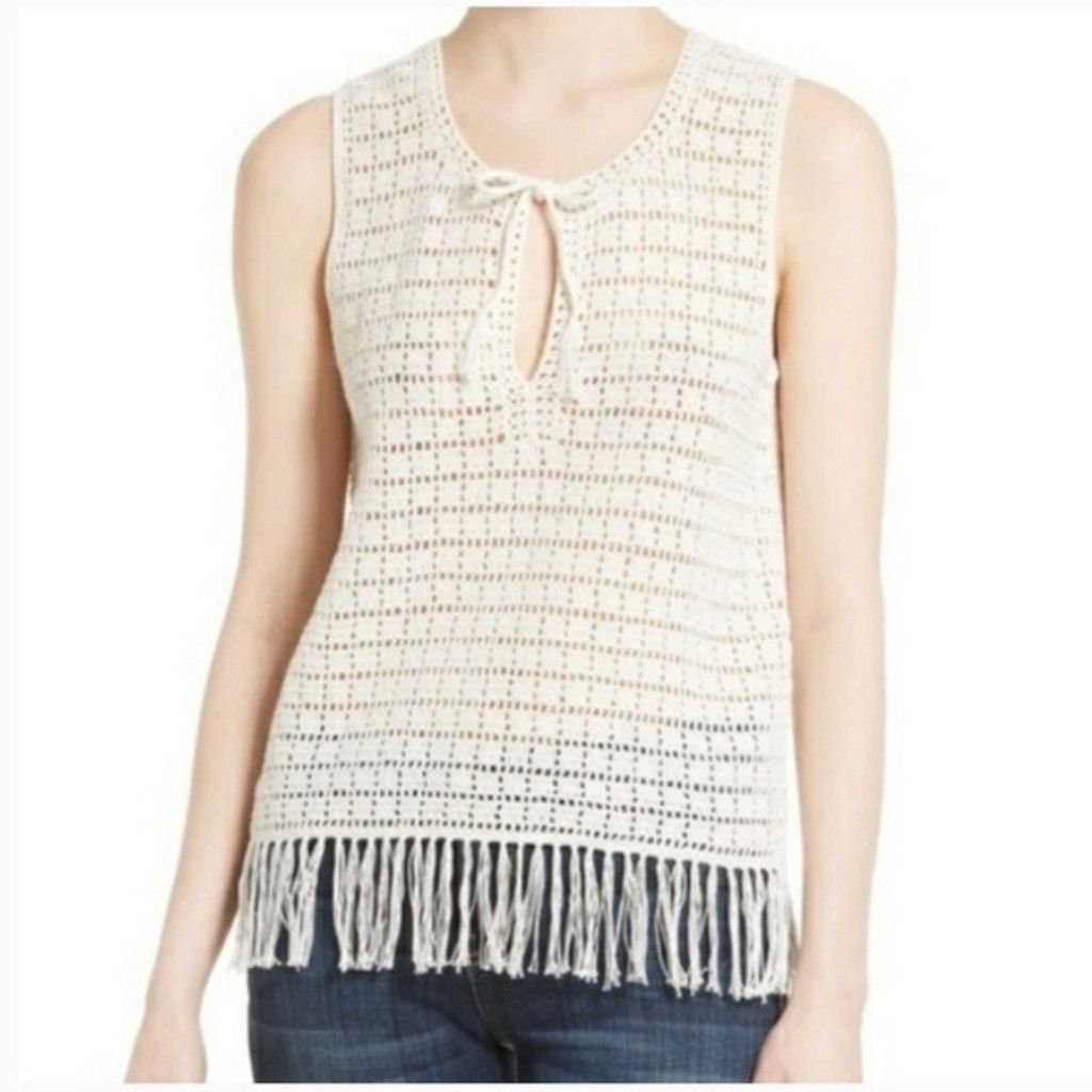 Joie EUC JOIE Analia Porcelain Fringed Crochet Top Size S / US 4 / IT 40 - 1 Thumbnail