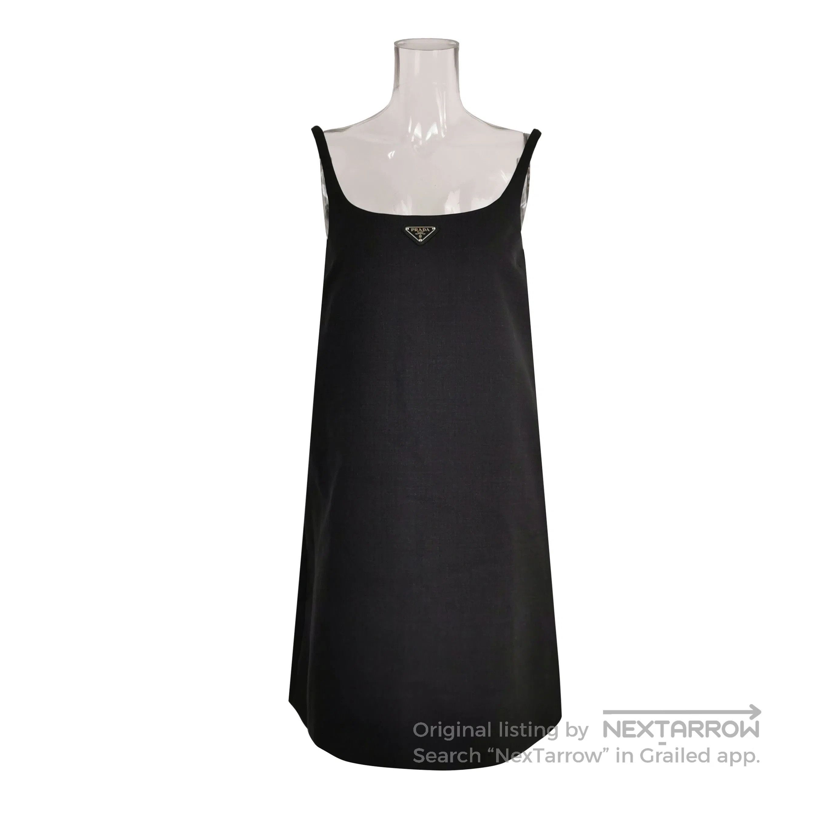 Prada Prada Black Wool Triangle Logo Spaghetti Strap Dress . Size US 36 / EU 52 - 1 Thumbnail