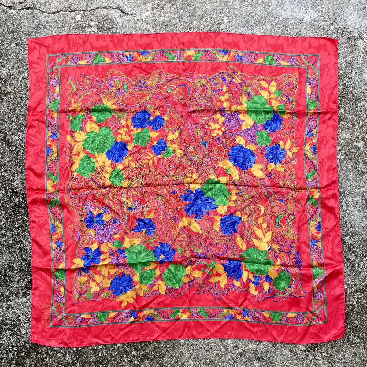 Andrea Crews × Designer × Vintage ANDREA PARIS-NEW YORK Silk Floral Scarf Size ONE SIZE - 3 Thumbnail
