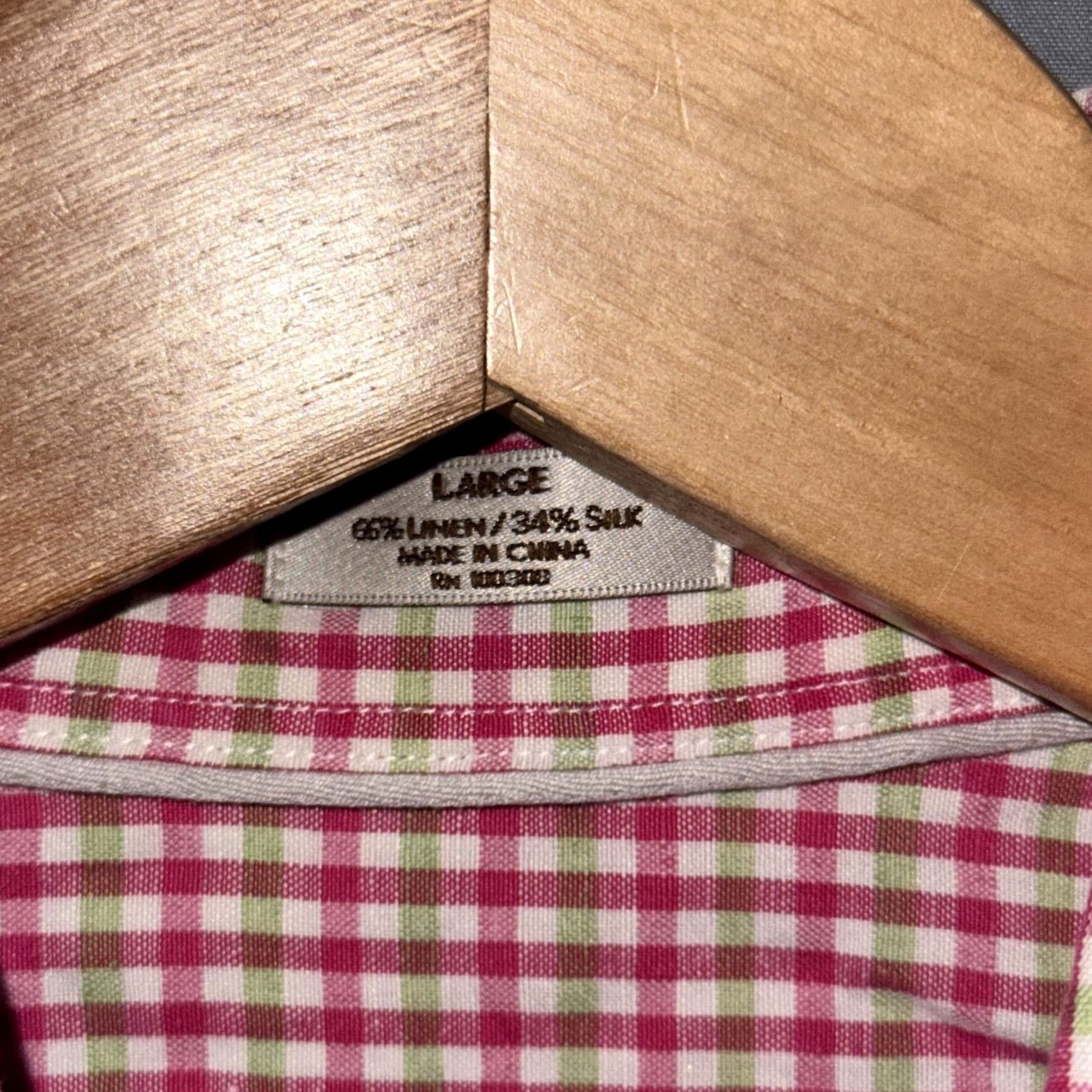 Peter Millar Peter Millar Shirt Mens Large Pink Green Gingham Linen Silk Button Down Casual Size US L / EU 52-54 / 3 - 6 Thumbnail
