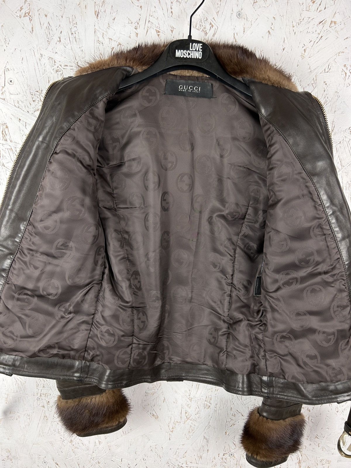 Gucci Gucci Tom Ford Brown Leather/Fur GG Leather Belt Jacket 40 Size S / US 4 / IT 40 - 15 Thumbnail