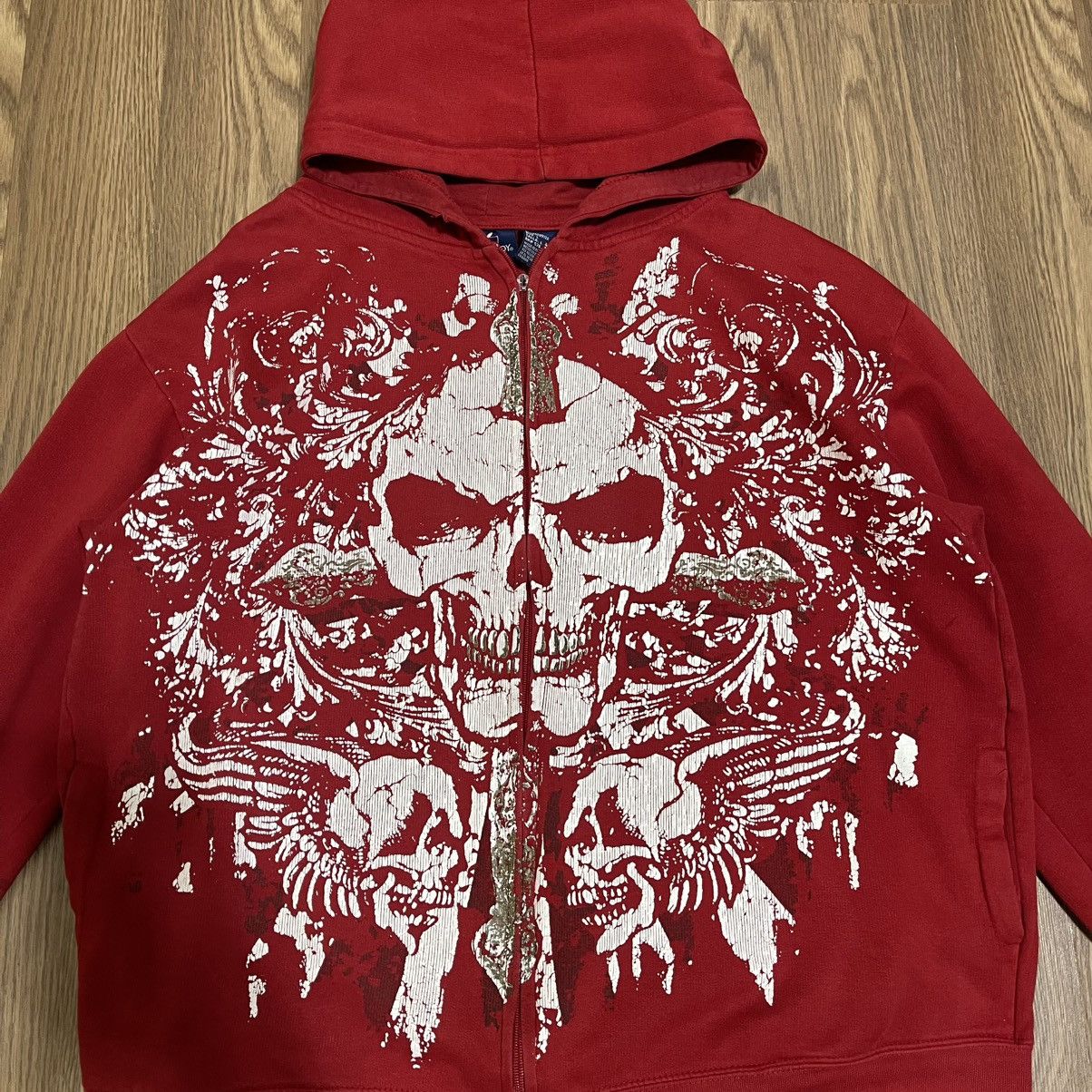Bugle Boy Y2K Red Bugle Boy skull zip-up skull and wings zip up hoodie Size US L / EU 52-54 / 3 - 2 Thumbnail