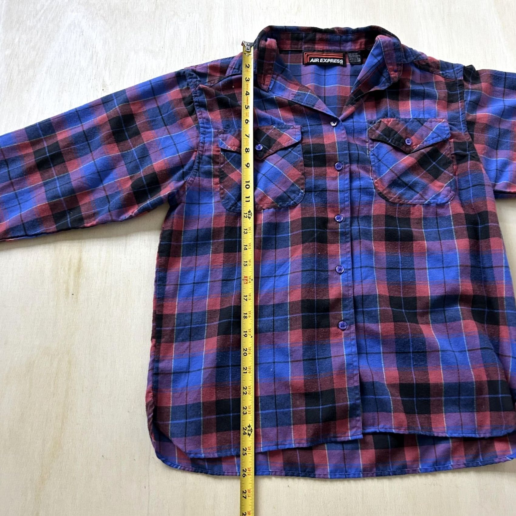Express VINTAGE Air Express Shirt Womens 12 Red Blue Plaid Flannel Long Sleeve Button Up Size XL / US 12-14 / IT 48-50 - 4 Thumbnail