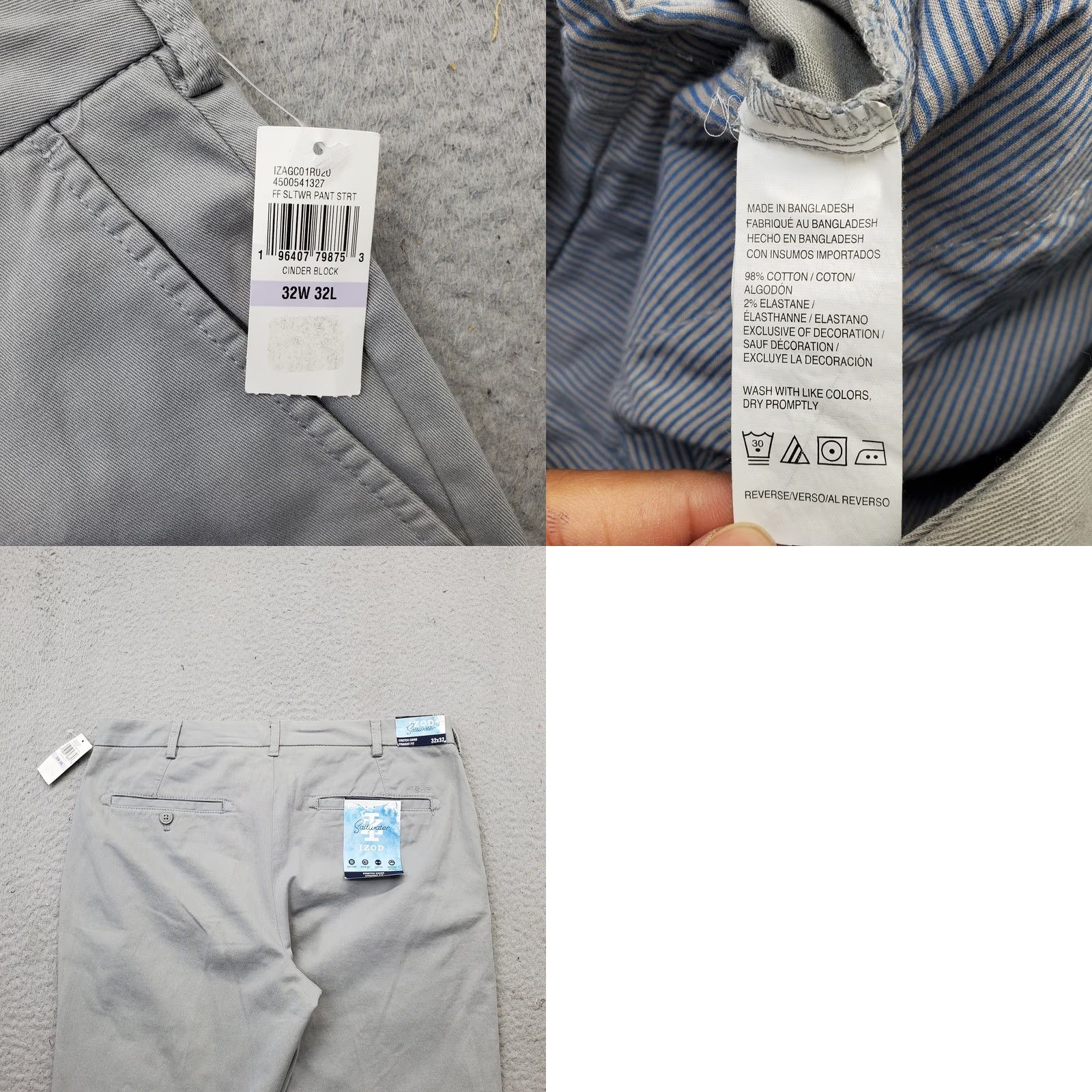 Izod IZOD Mens Saltwater Chino Pants Gray 32x32 Flat Front Straight Easy Care Stretch Casual Travel Mens Size 32 Gray Chino Pants Size US 32 / EU 48 - 8 Thumbnail