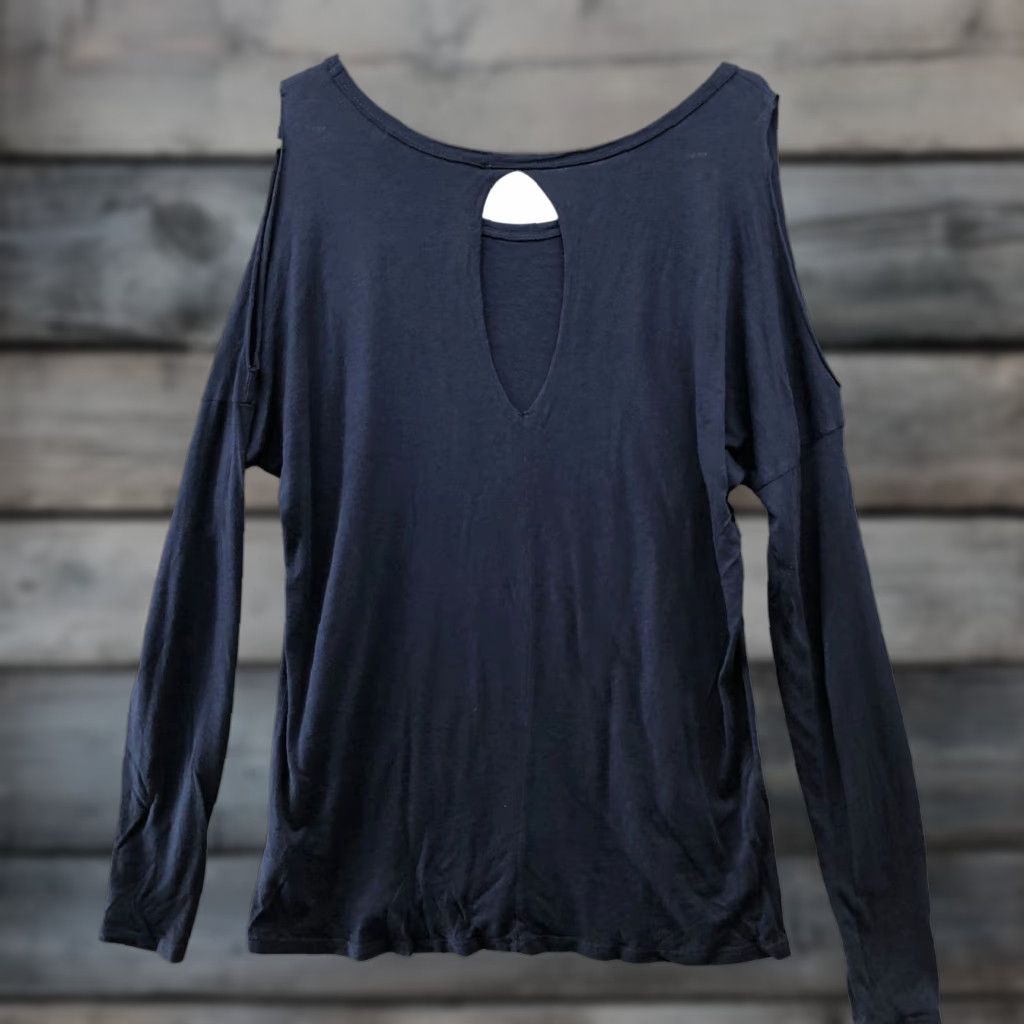 Michael Stars Michael Stars Cold Shoulder Long Sleeve T Shirt Womens One Size Navy Blue Modal Supima OS Knit Cotton Micromodal Size ONE SIZE - 1 Thumbnail