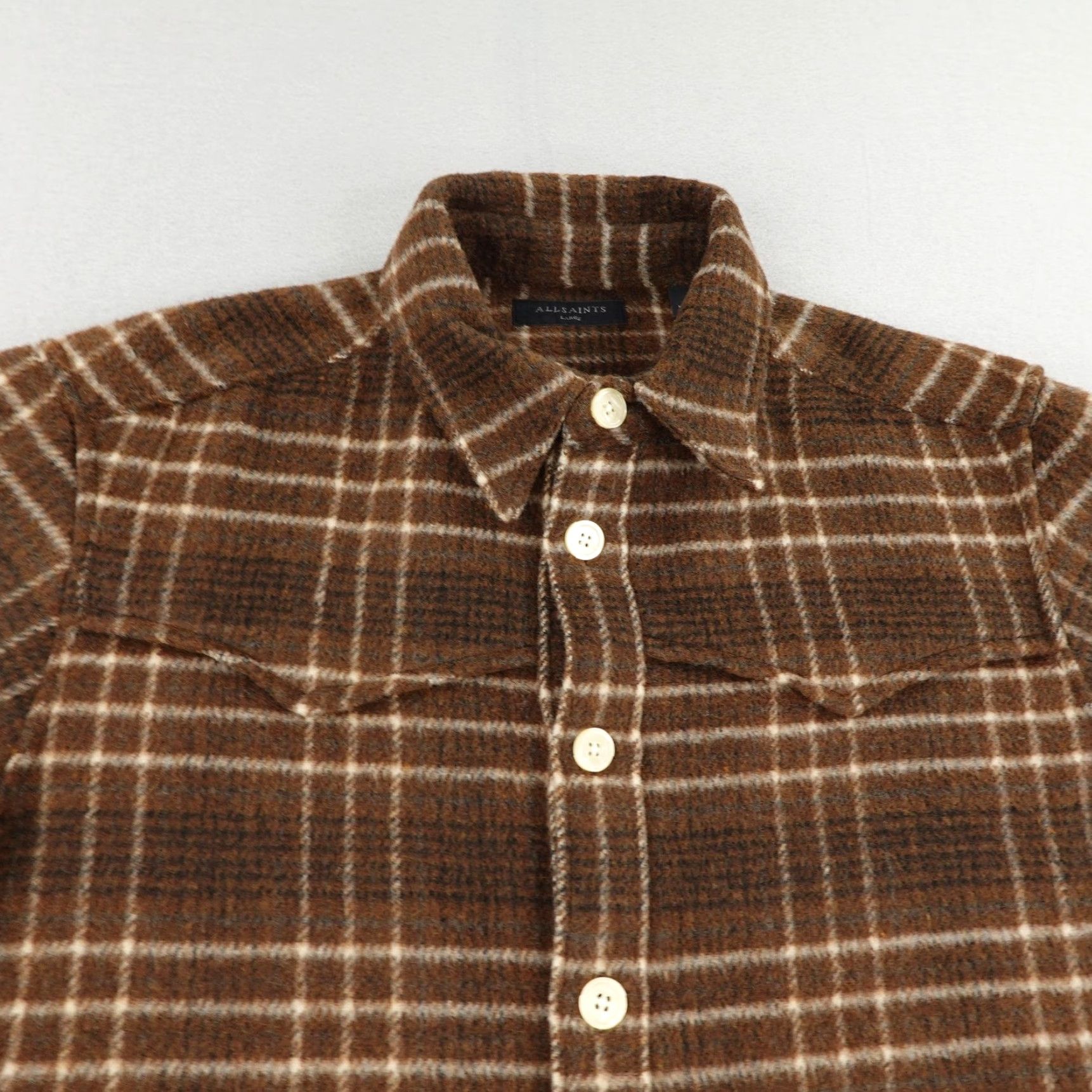 Allsaints AllSaints Shirt Mens Large Brown Plaid Fleece Nikko Long Sleeve Heavy Shacket Size US L / EU 52-54 / 3 - 2 Thumbnail