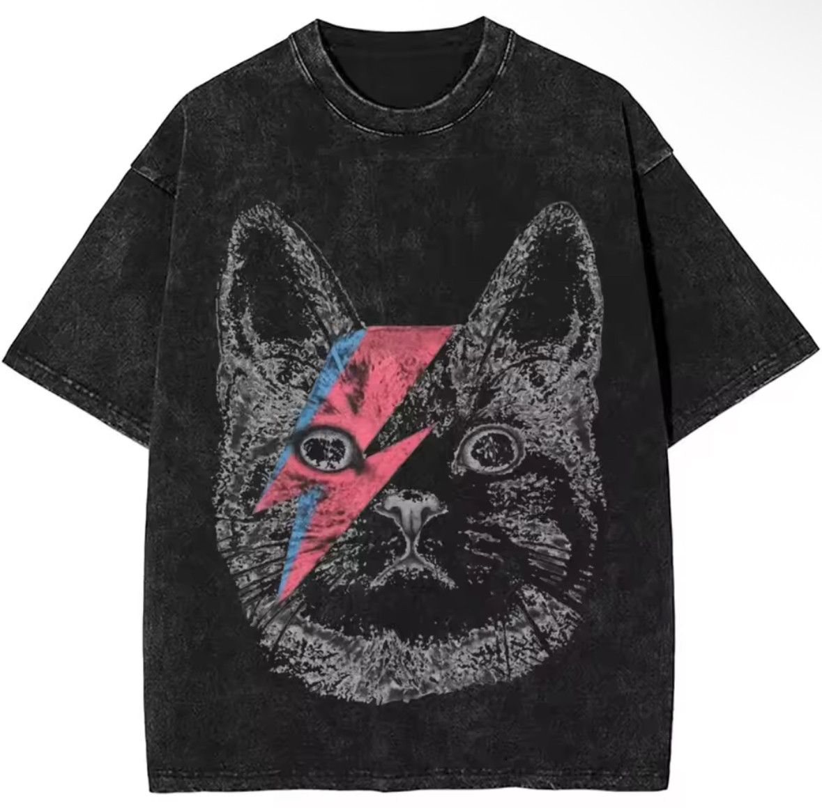 Other High Street Bowie Star Cat Washed Black T-Shirt Size US L / EU 52-54 / 3 - 1 Thumbnail