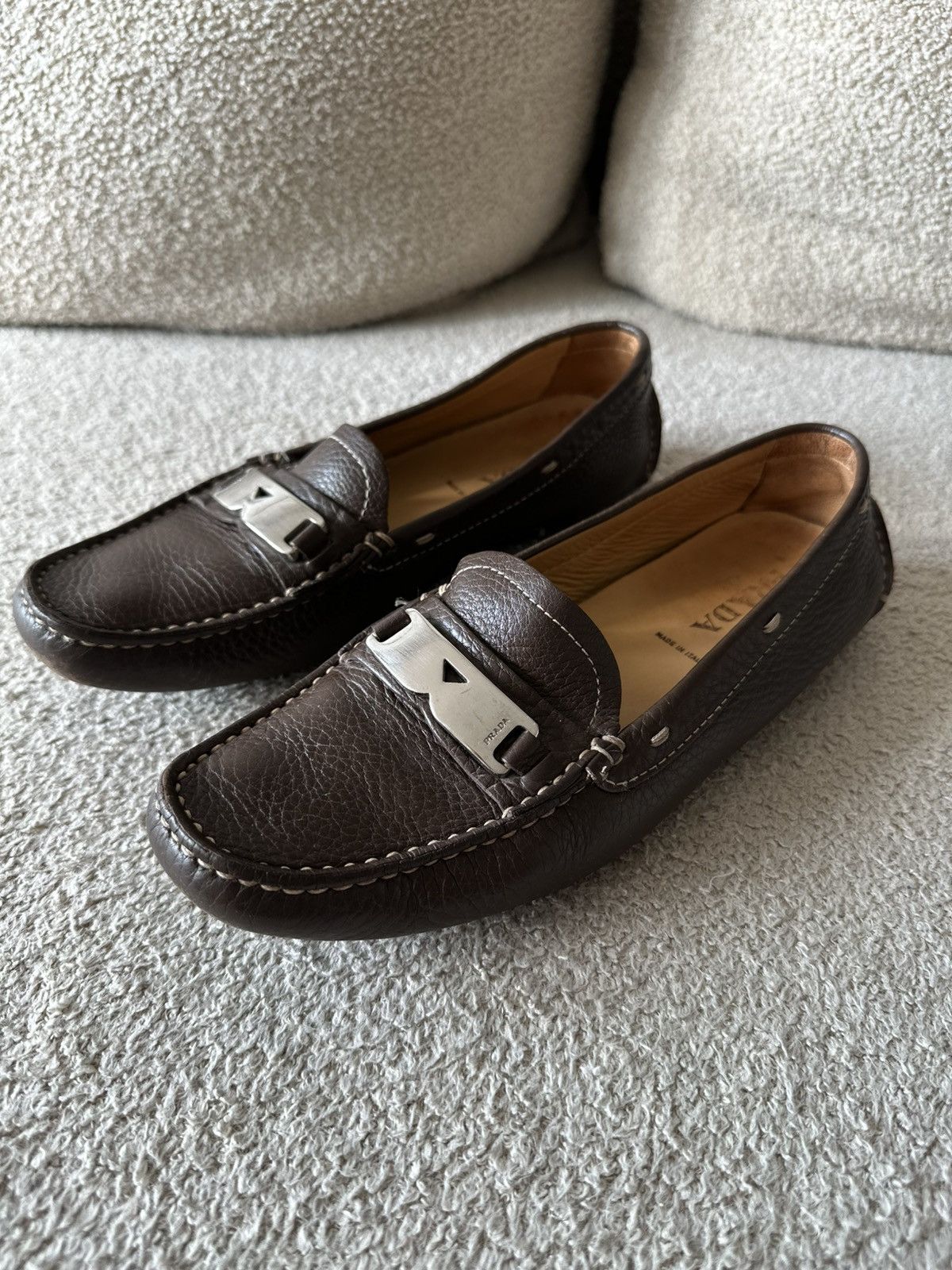Prada Luxury Vintage Prada leather brown loafers moccasins women Size US 6 / IT 36 - 1 Thumbnail