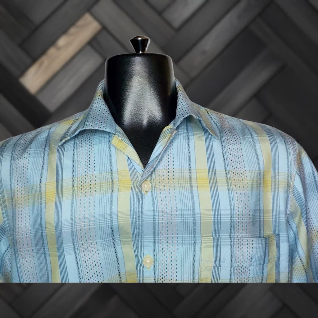 Tommy Bahama Tommy Bahama Button-Front Silk Shirt SZ Medium Men Blue Yellow Orange Plaid Palm Tree Embroidered SS Shirt Size US M / EU 48-50 / 2 - 1 Thumbnail