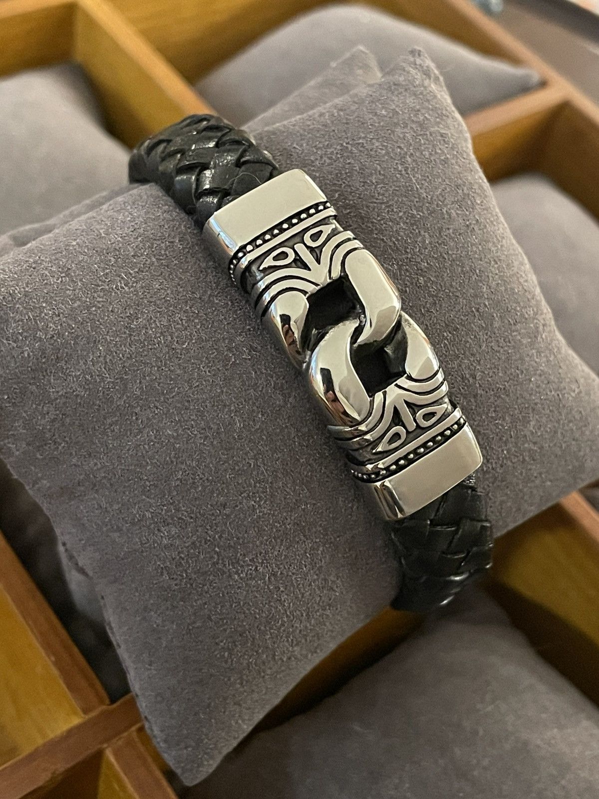 Other Gold Stainless Steel and Leather Bracelet Size ONE SIZE - 2 Thumbnail