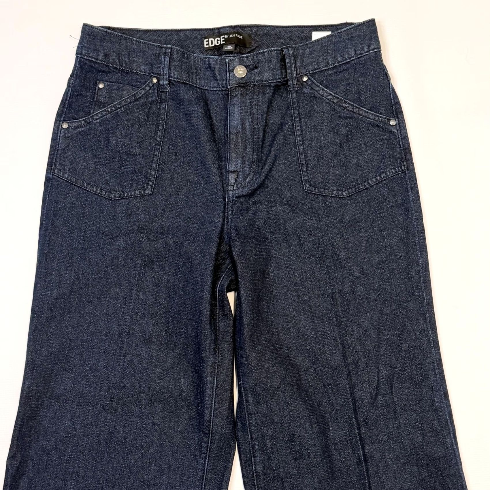 Vintage EDGE by Jen Rade Jeans Womens 10 Blue Wide-Leg High Rise Stretch Denim Dark Wash (High-Rise) Womens Jeans 5-Pocket Design, Zip Closure, 29in Inseam Size 32" / US 10 / IT 46 - 3 Thumbnail