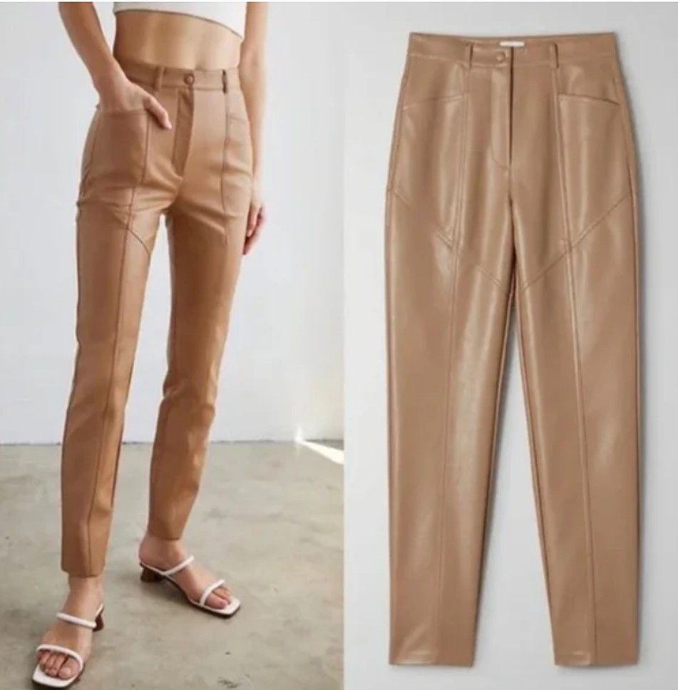 Other Wilfred Rebel High Waisted Vegan Leather Pants Camel Size 30" / US 8 / IT 44 - 1 Thumbnail